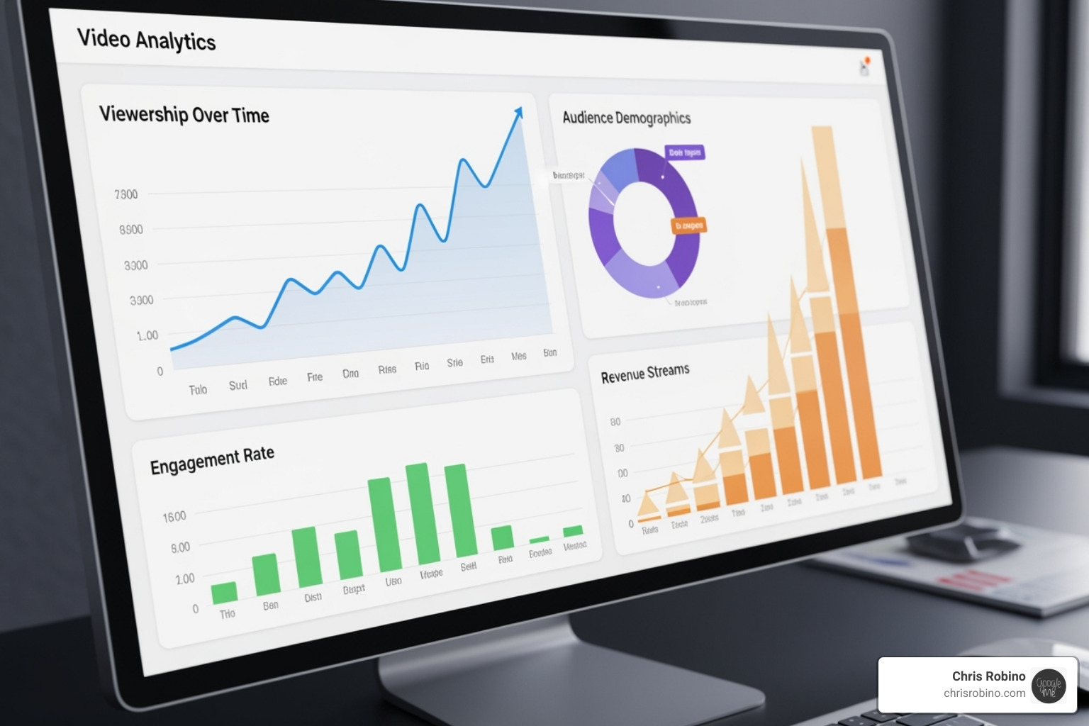 image of a dashboard showing video analytics with positive growth charts - video marketing consultant