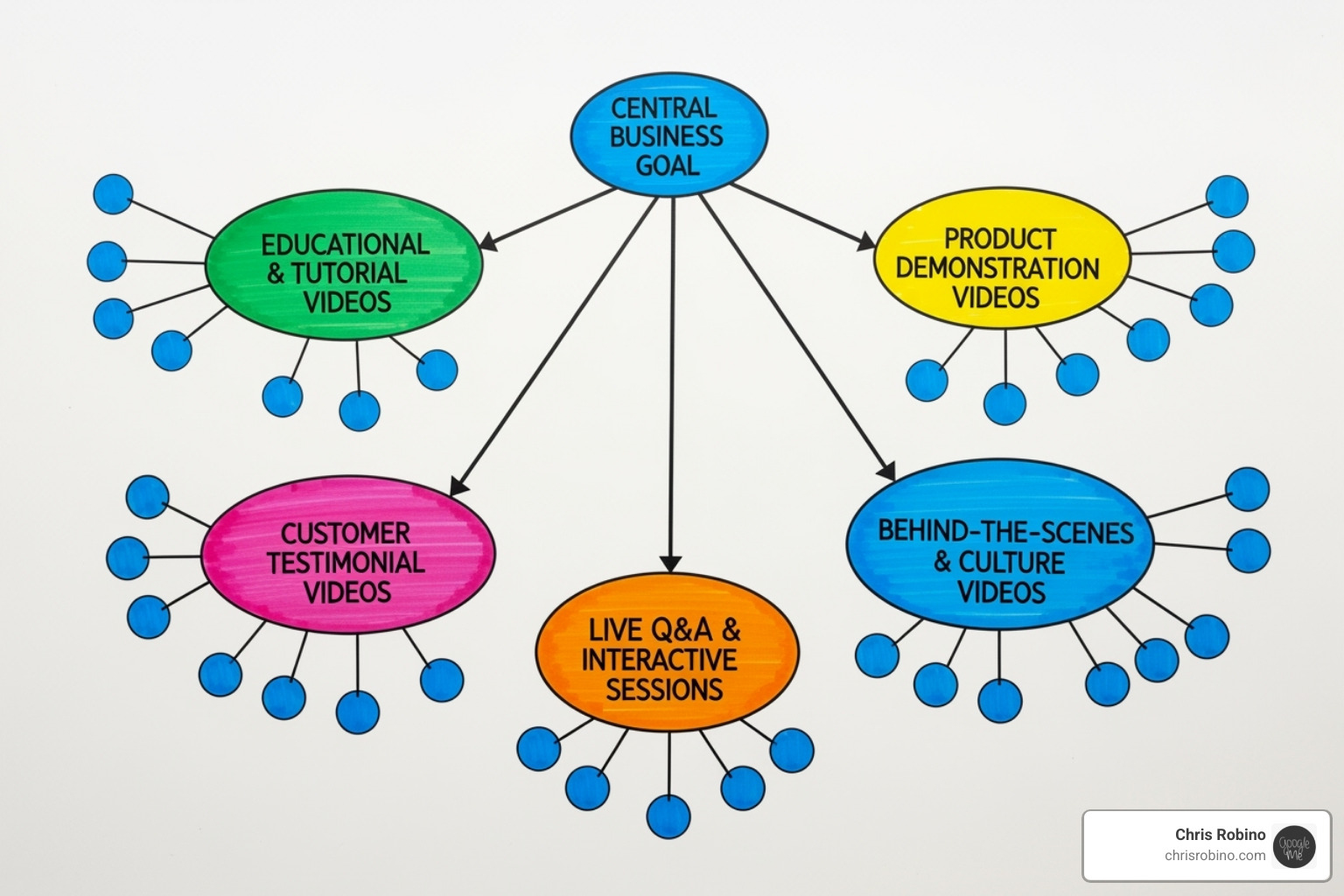 image of a mind map showing different video types connected to business goals - video marketing consultant