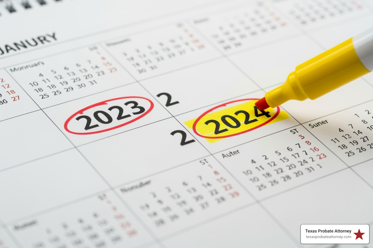 calendar with two-year period circled - time limit for challenging a will