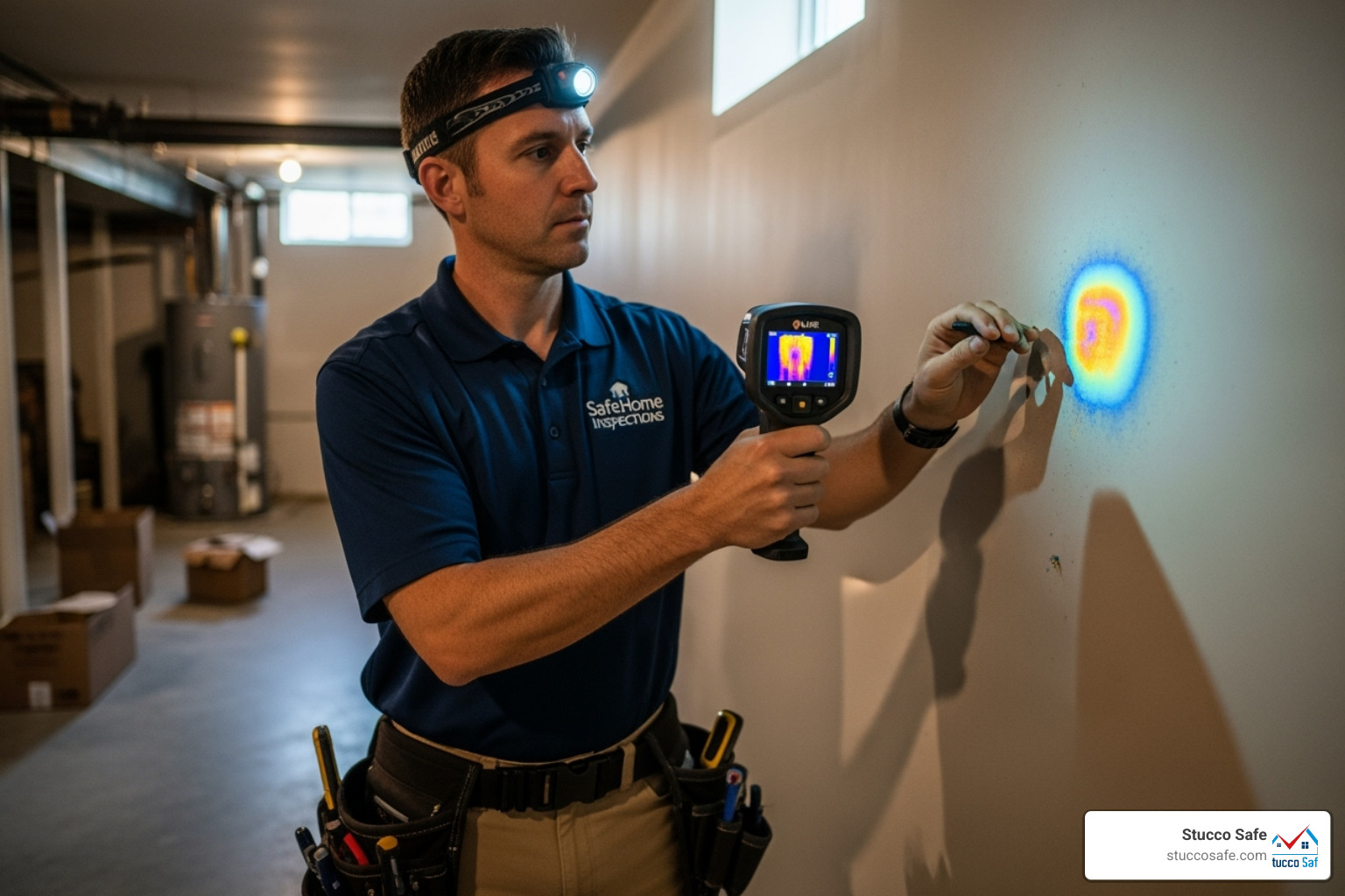 an inspector using a thermal imaging camera - inspector for mold