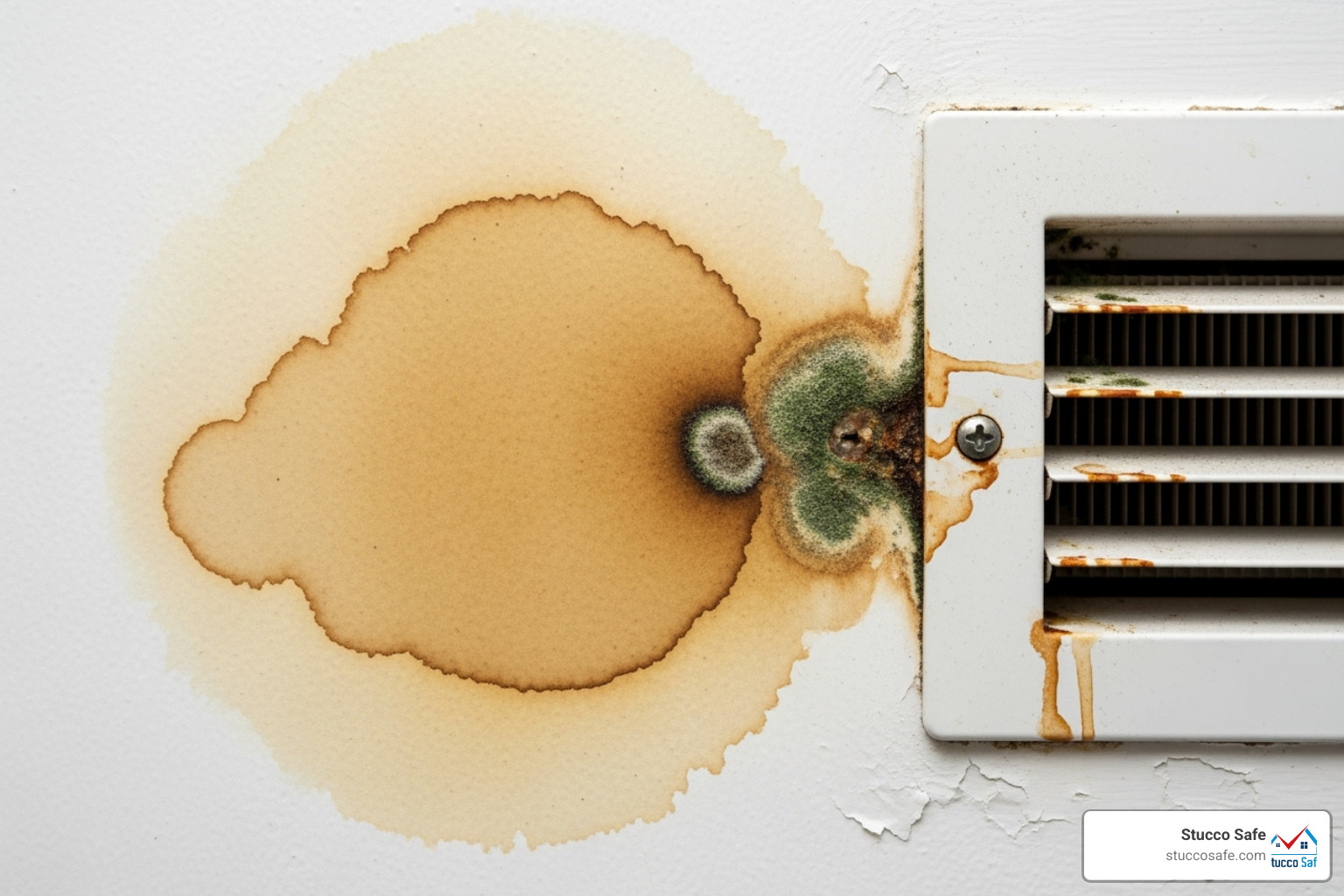 water stains on a ceiling near a vent - inspector for mold