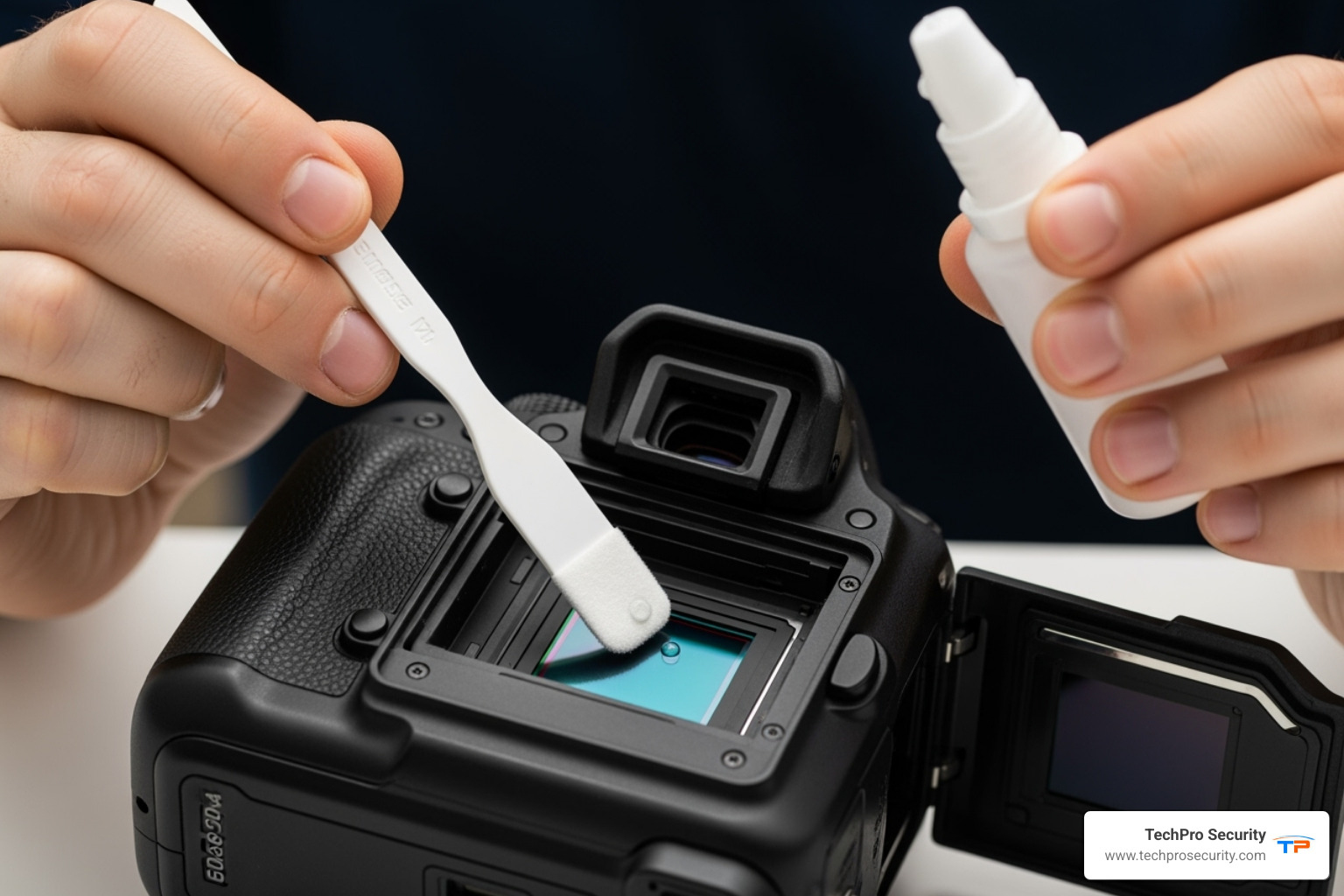 camera sensor being cleaned - camera maintenance