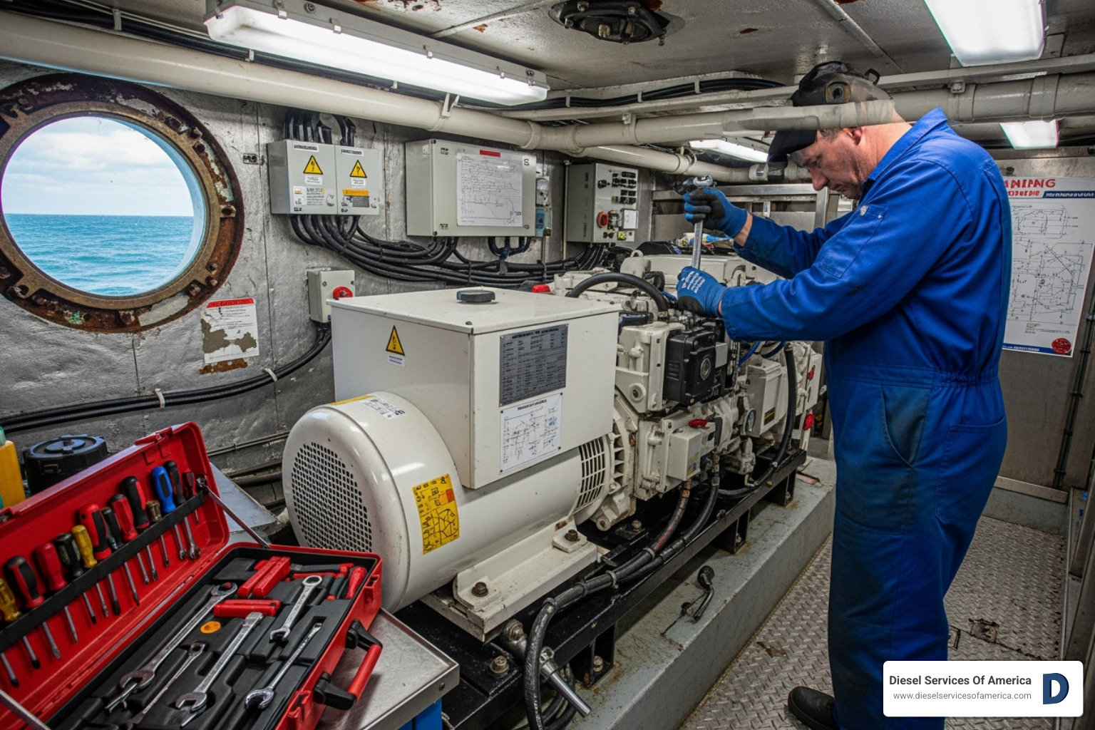 Technician servicing a marine generator - cummins onan marine generator