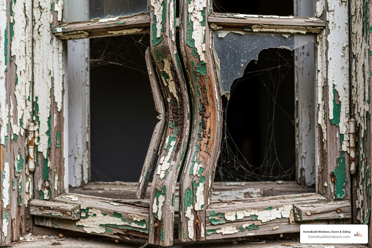 Warped wooden window frame with peeling paint - window replacement in chicago