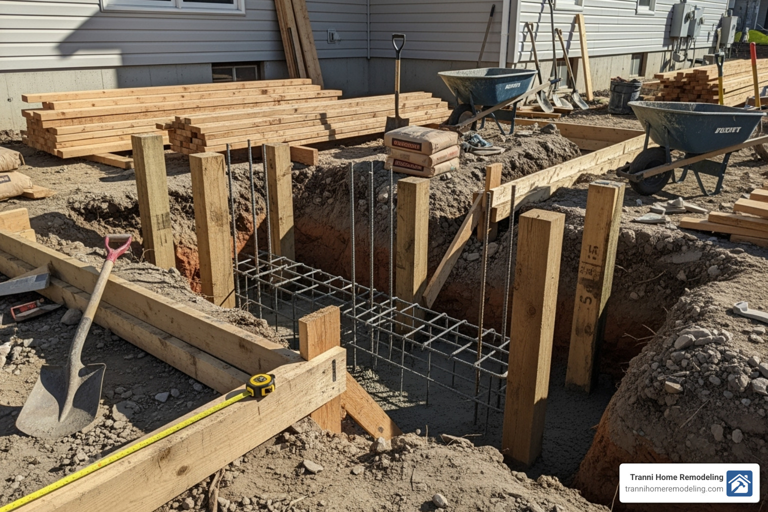 Porch foundation being laid - porch contractor near me