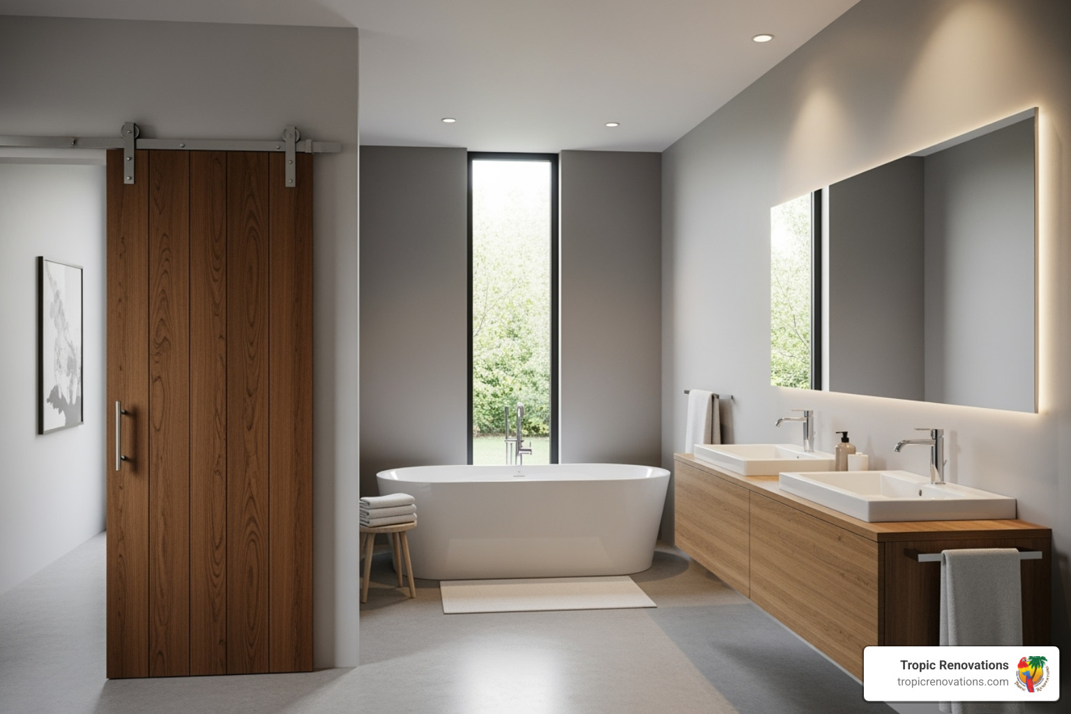 bathroom with a sleek sliding barn door - Small bathroom solutions?