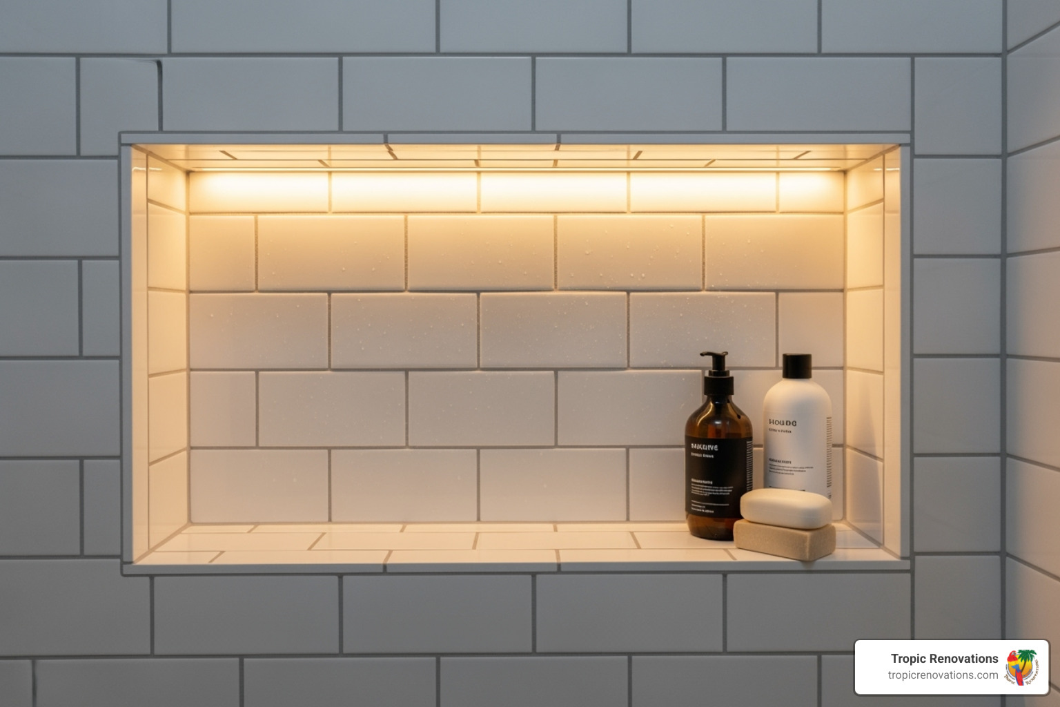 tiled shower niche with integrated lighting - Small bathroom solutions?