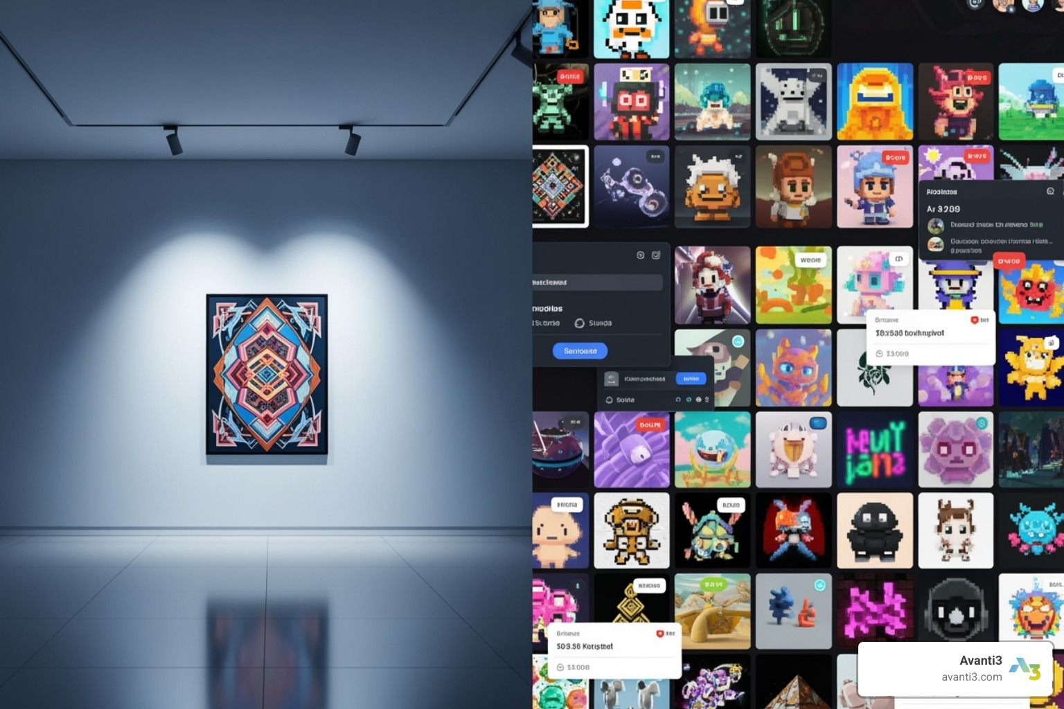 comparing the look of a curated, exclusive platform versus an open, diverse one - nft art marketplace