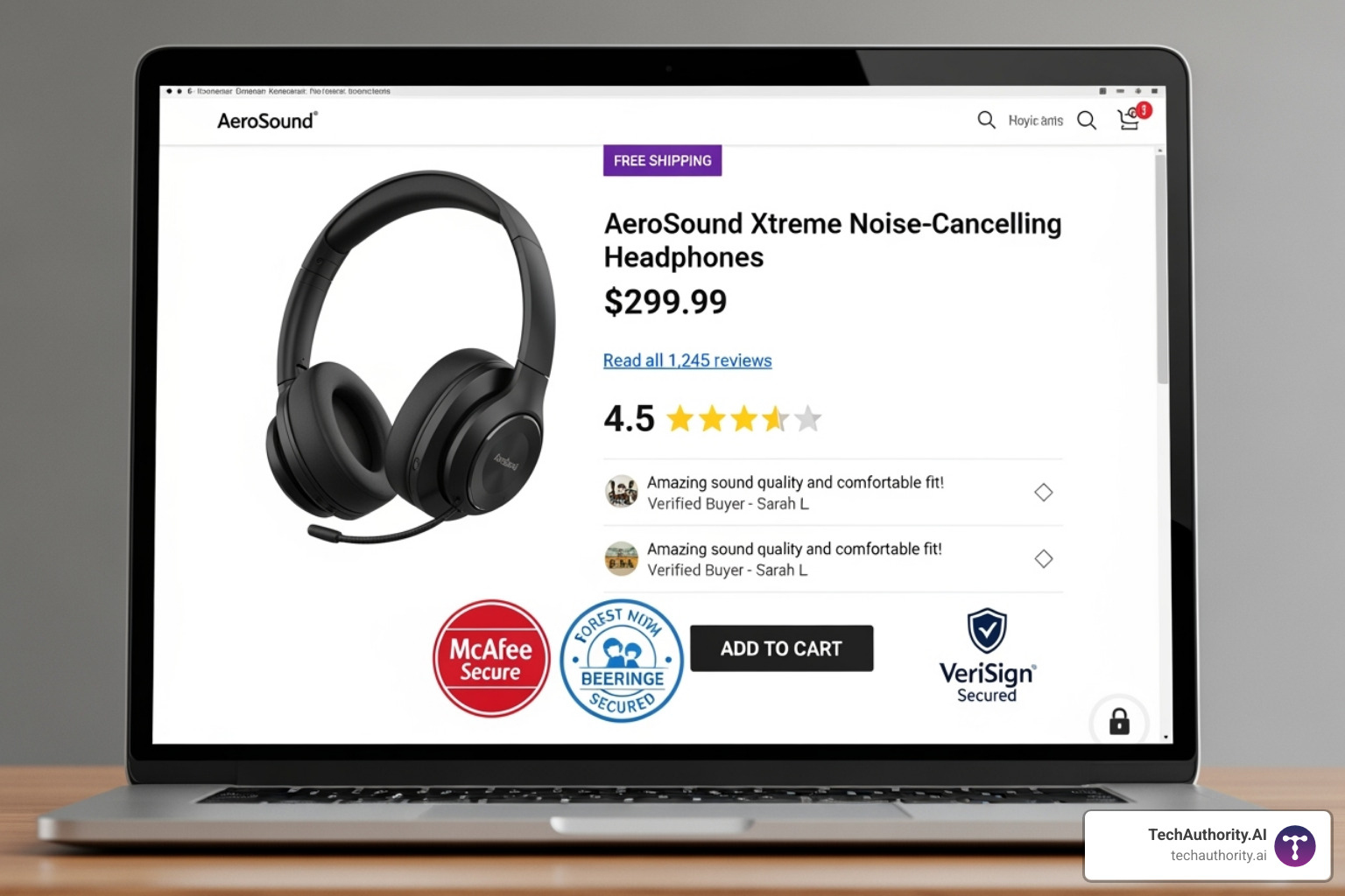Product page with customer reviews and trust badges - WooCommerce conversion rate optimization