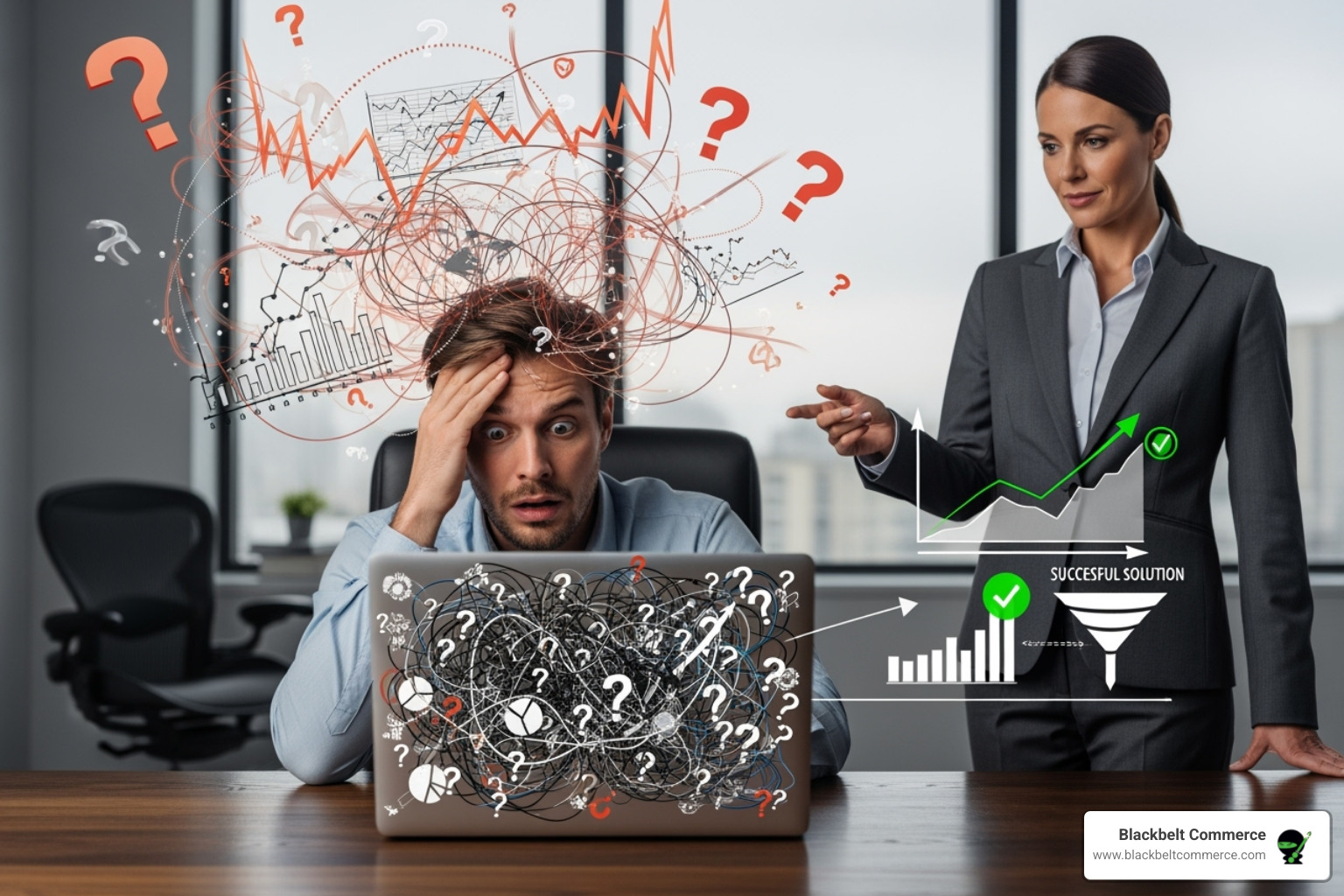 flowchart showing a business's pain points leading to the solution of a Shopify consultant - Shopify consulting services flowchart showing a business's pain points leading to the solution of a Shopify consultant - Shopify consulting services