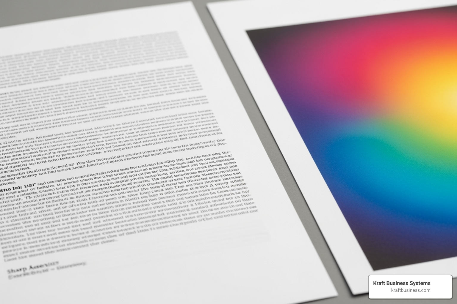 comparing a crisp laser-printed text document and a vibrant inkjet color graphic - office printer scanner copier