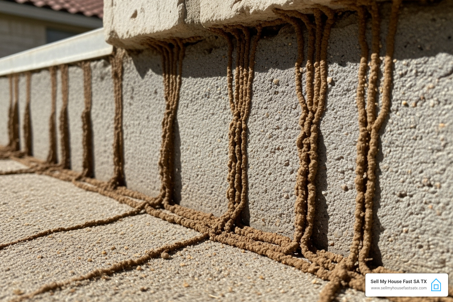 Mud tubes on a San Antonio home's foundation - can you sell a house with termite damage Mud tubes on a San Antonio home's foundation - can you sell a house with termite damage