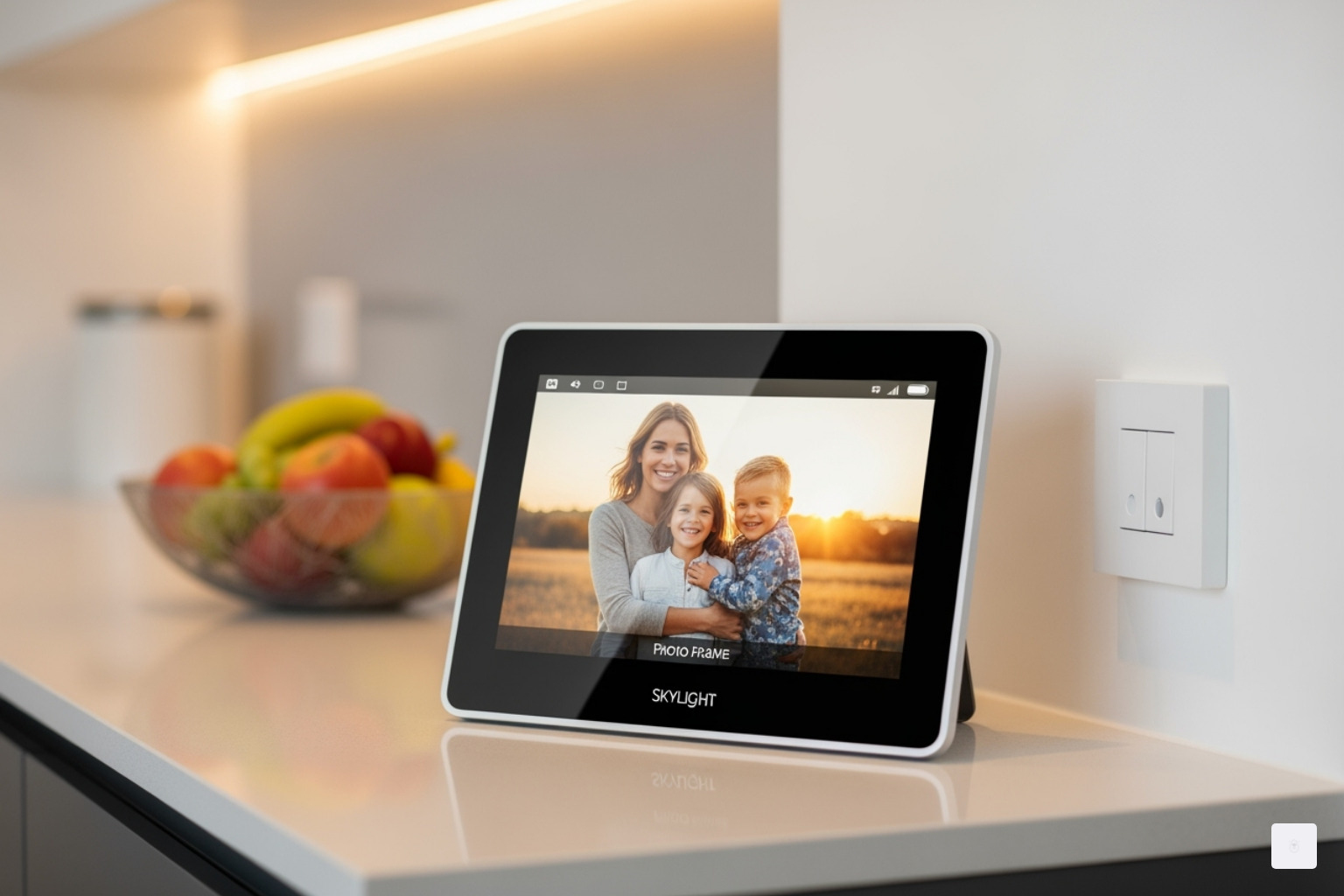 Skylight Calendar in photo frame mode displaying a family picture - skylight calendar