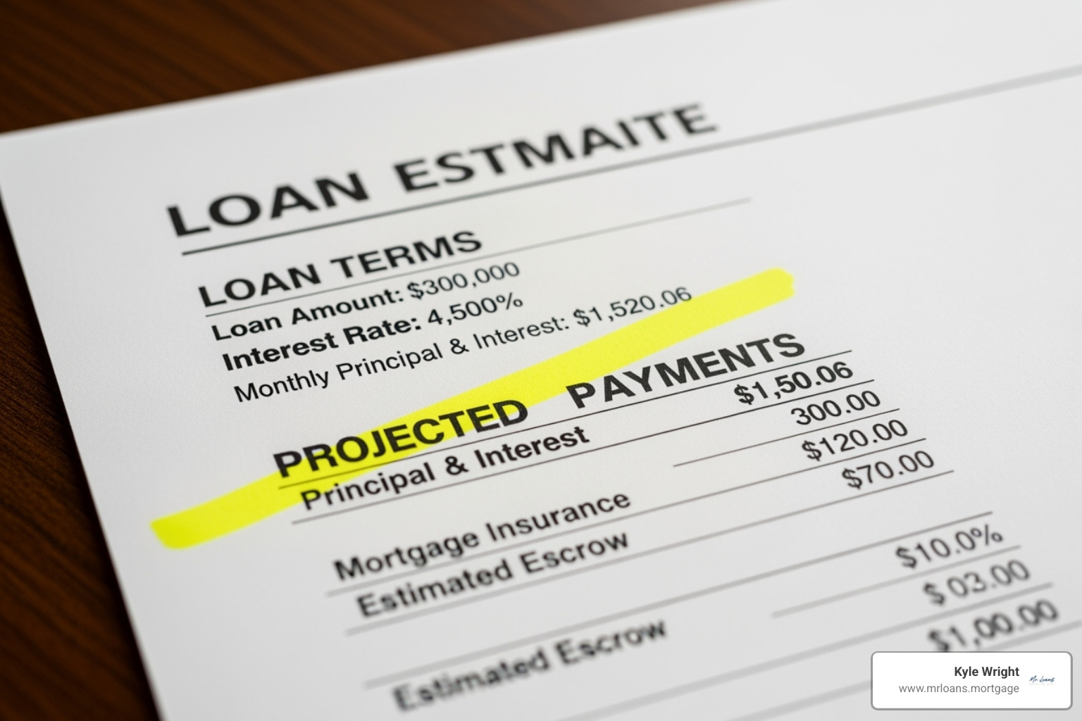 IMAGE of a Loan Estimate document with key sections like Interest Rate and Closing Costs highlighted - Mortgage Lenders Arizona