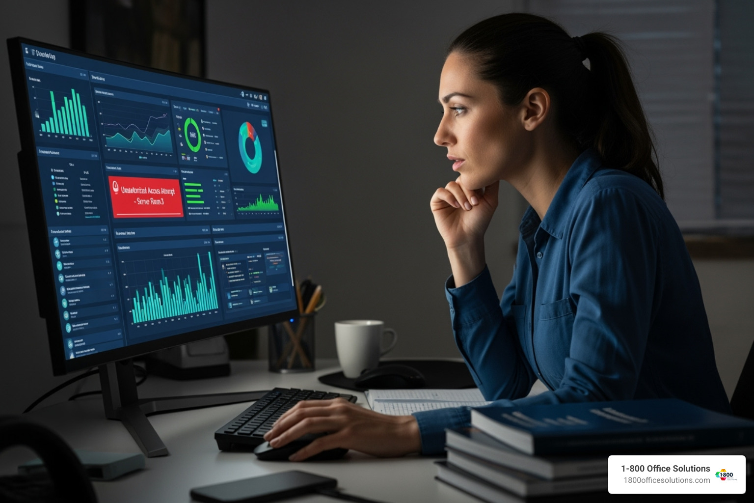 an IT manager reviewing a security dashboard - Cloud-based email security an IT manager reviewing a security dashboard - Cloud-based email security