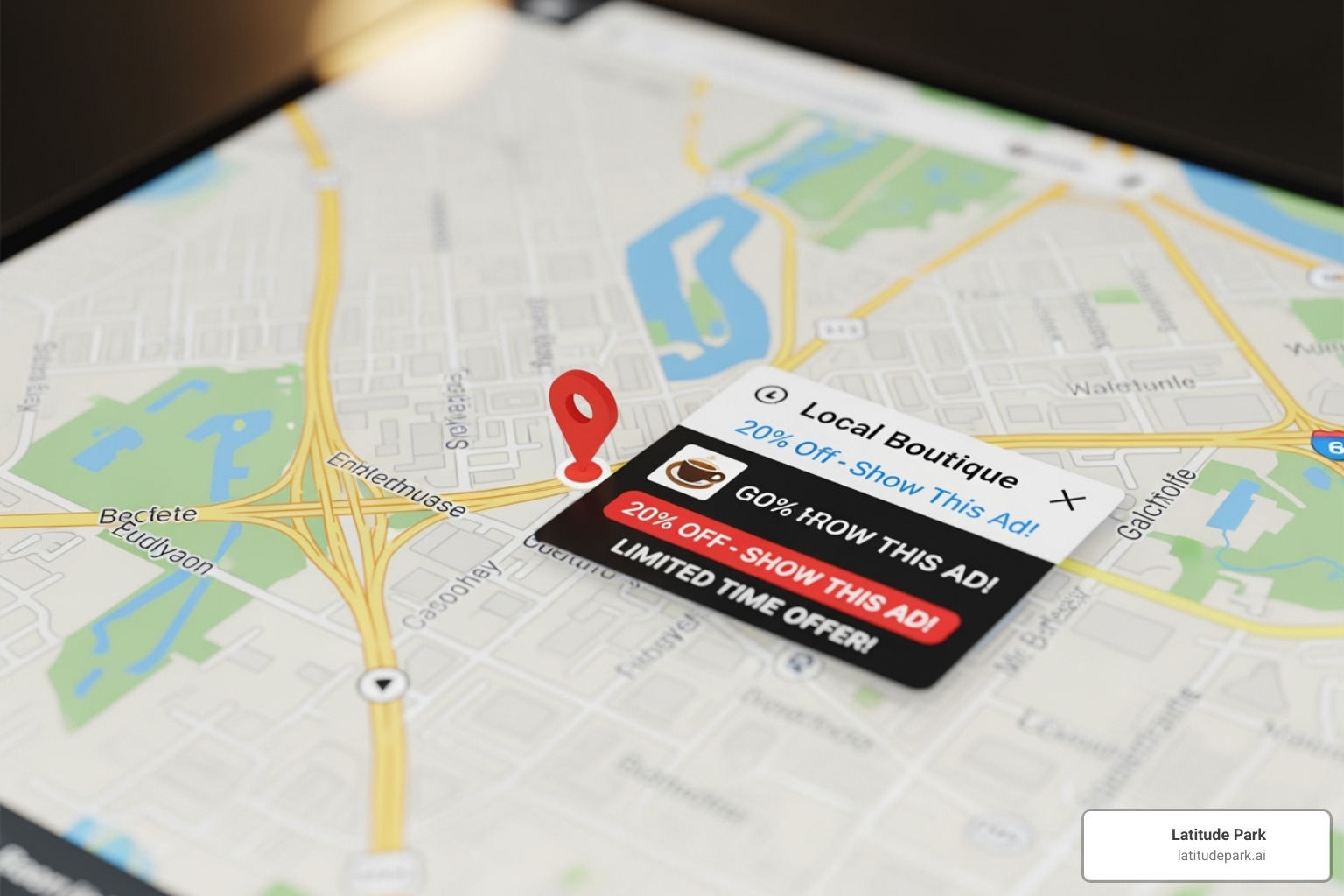 a geo-targeted ad on a map interface - multi location advertising