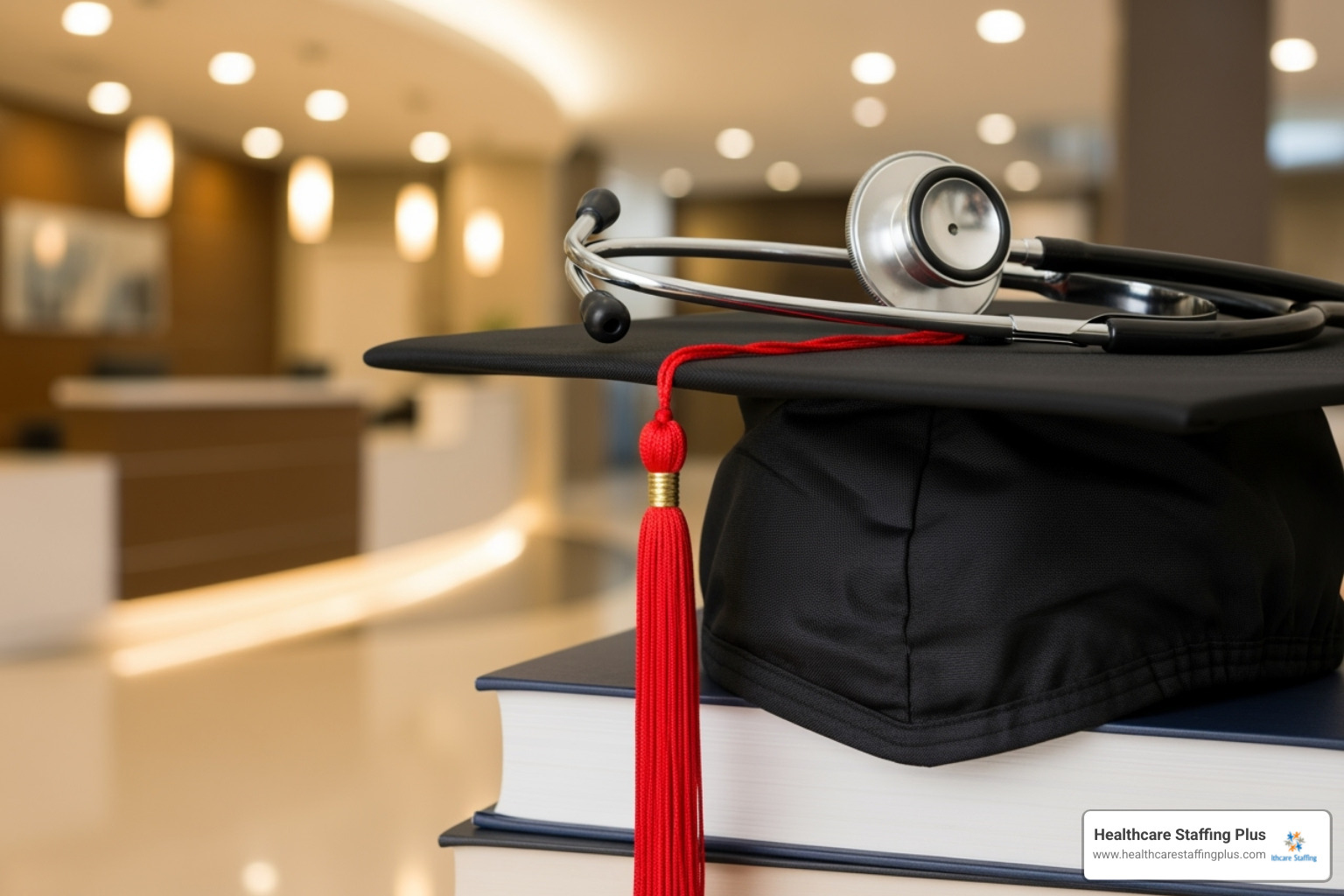 graduation cap with a stethoscope - administrative officer in hospital