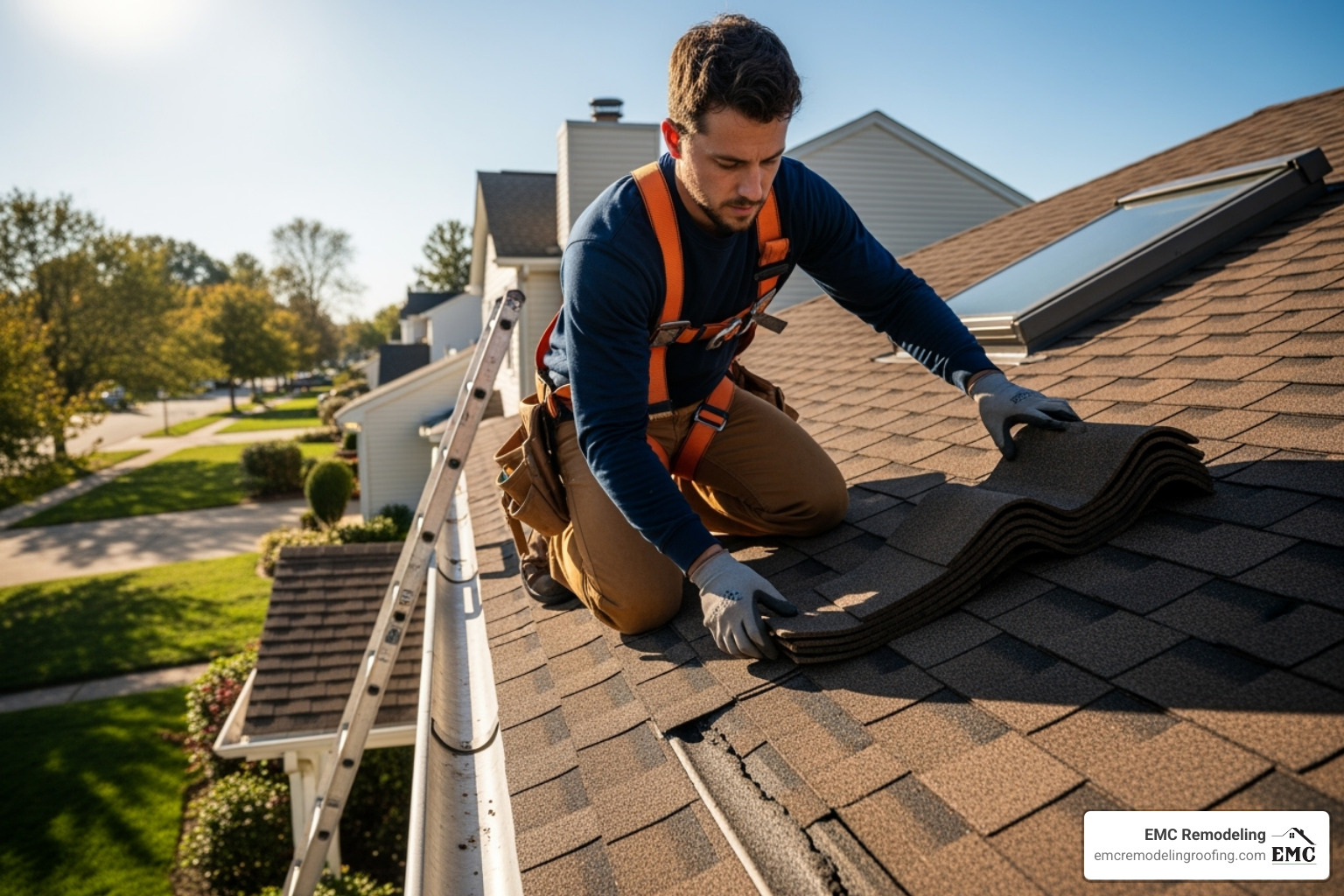 roofer performing a routine roof inspection - emergency roof repair