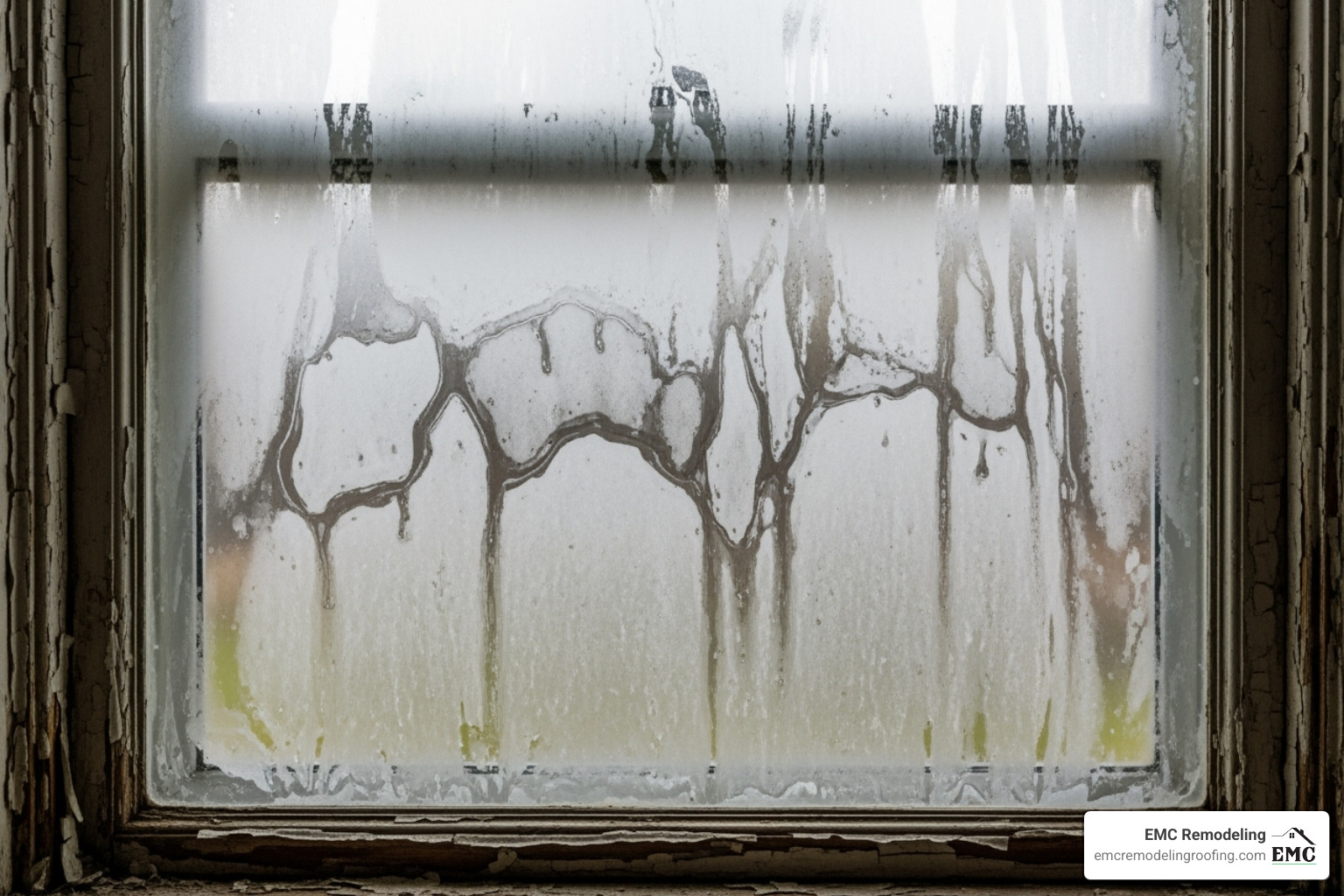warped, foggy window with condensation between the panes - window replacement temple