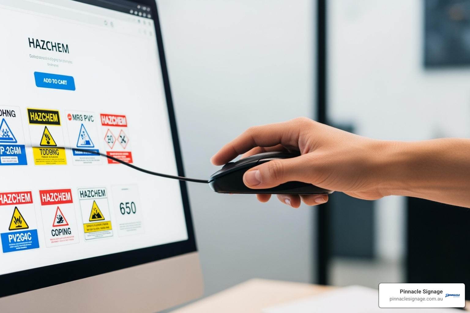 A person using a laptop to browse an online store for Hazchem signs. - Order Hazchem Signage Online A person using a laptop to browse an online store for Hazchem signs. - Order Hazchem Signage Online