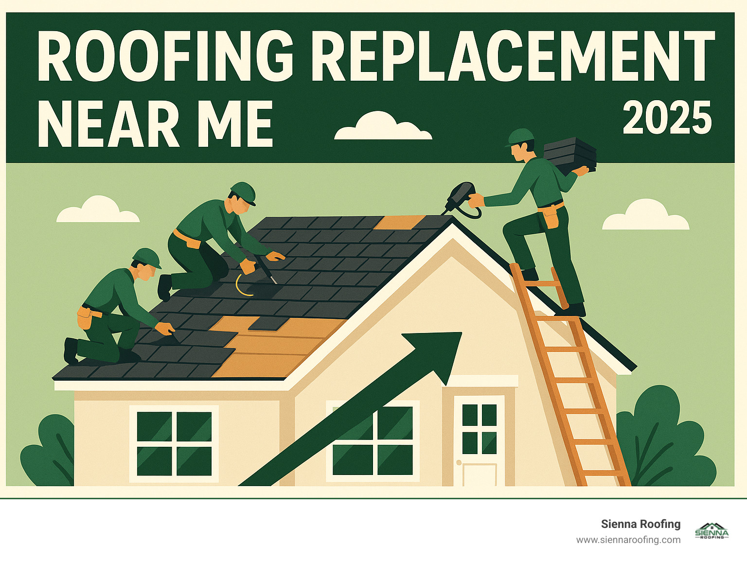 roofing crew carefully working on a residential roof - roofing replacement near me