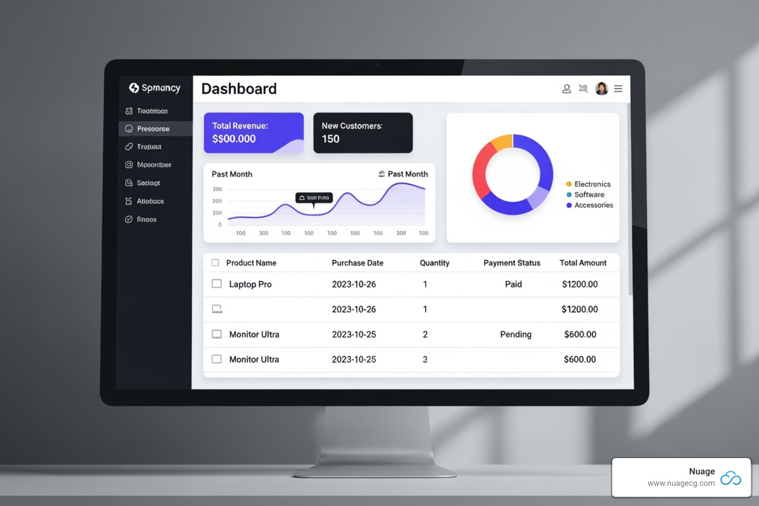 Sales dashboard in Salesforce displaying a customer's full order history, including items purchased, dates, quantities, and payment statuses, all pulled directly from NetSuite data - business analytics integrate netsuite and salesforce data
