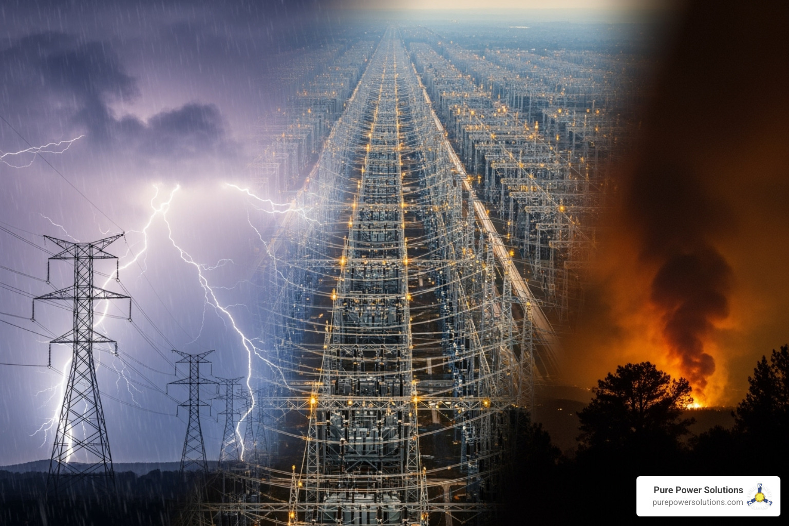 Infographic showing rising trend of power outages in the US over the last decade, with icons representing causes like storms, grid overload, and wildfires - emergency power system Infographic showing rising trend of power outages in the US over the last decade, with icons representing causes like storms, grid overload, and wildfires - emergency power system