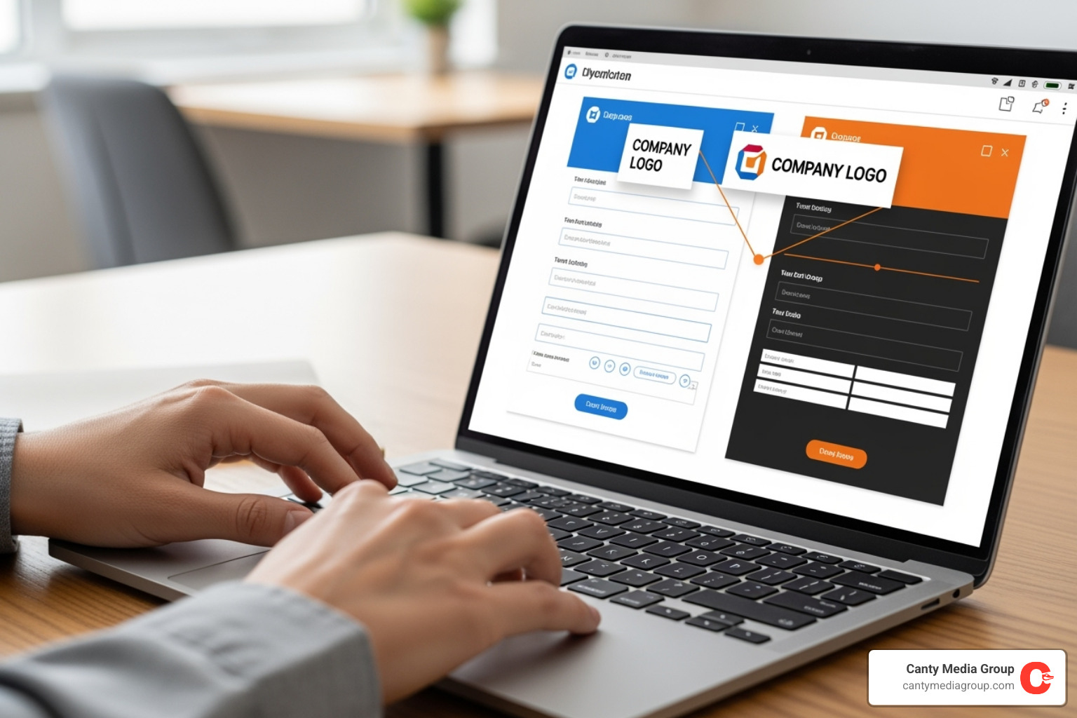Generic template being customized with a company's logo and color scheme - Editable order form template
