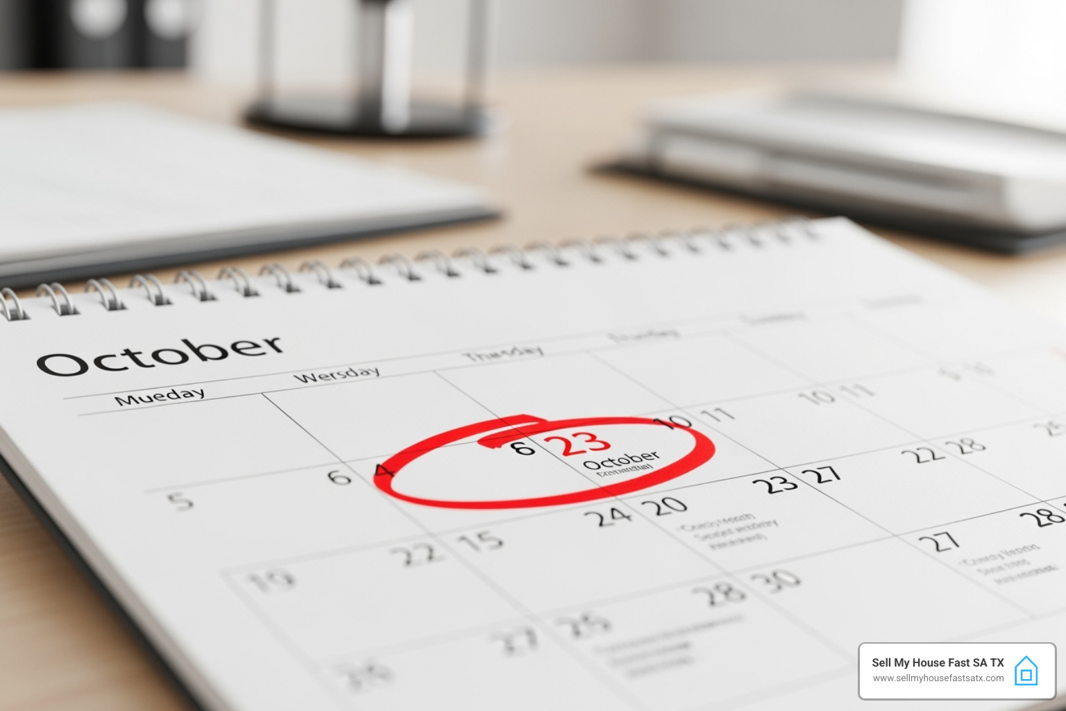 Calendar with one-week closing circled - ugly house buyers Calendar with one-week closing circled - ugly house buyers