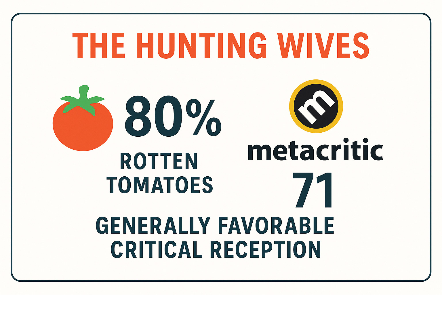 A graphic showing the Rotten Tomatoes and Metacritic scores for The Hunting Wives, indicating an 80% approval rating and a score of 71 out of 100, highlighting generally favorable critical reception - hunting wives cast infographic 