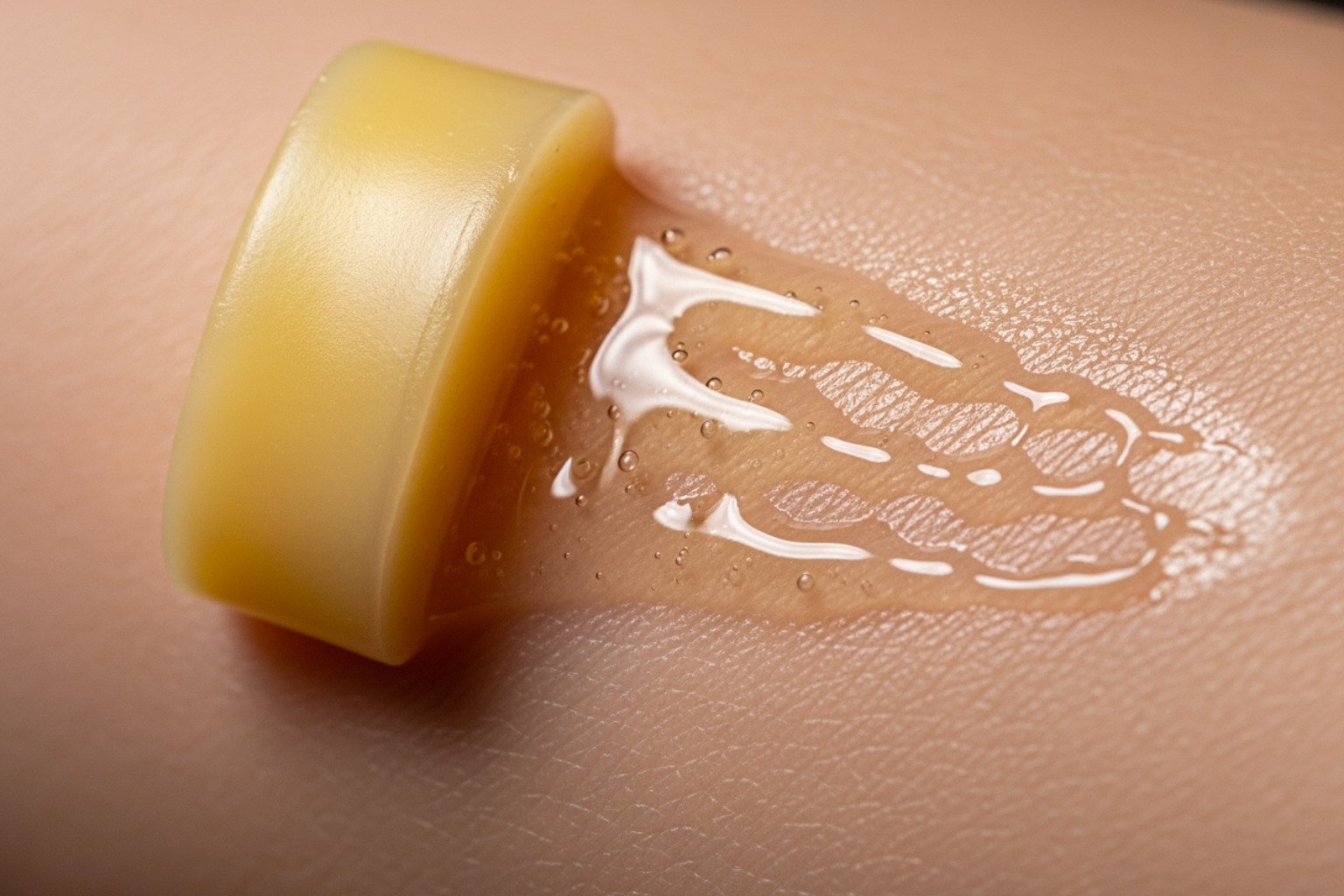 product changing from a solid balm to a liquid oil on skin - flensutenol texture