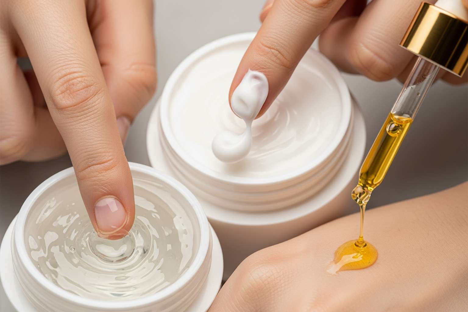 hands feeling different skincare textures gel cream oil - flensutenol texture