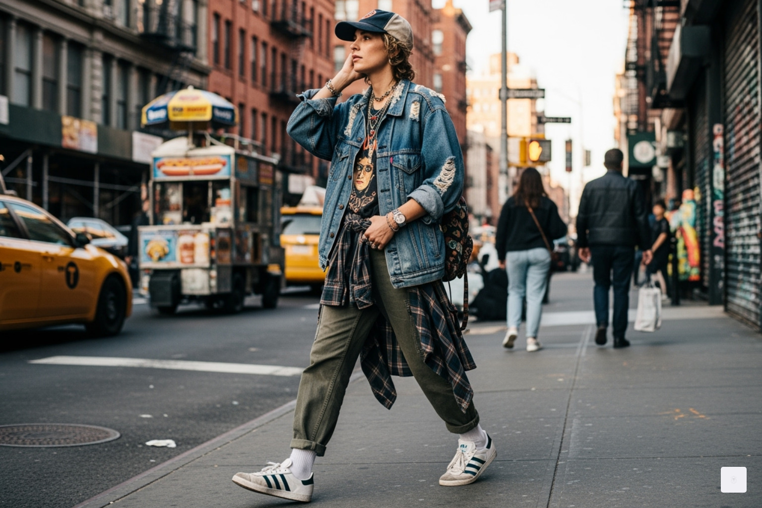 A well-known fashion icon wearing Adidas Gazelles in the 1990s, showcasing classic NYC street style - adidas gazelle