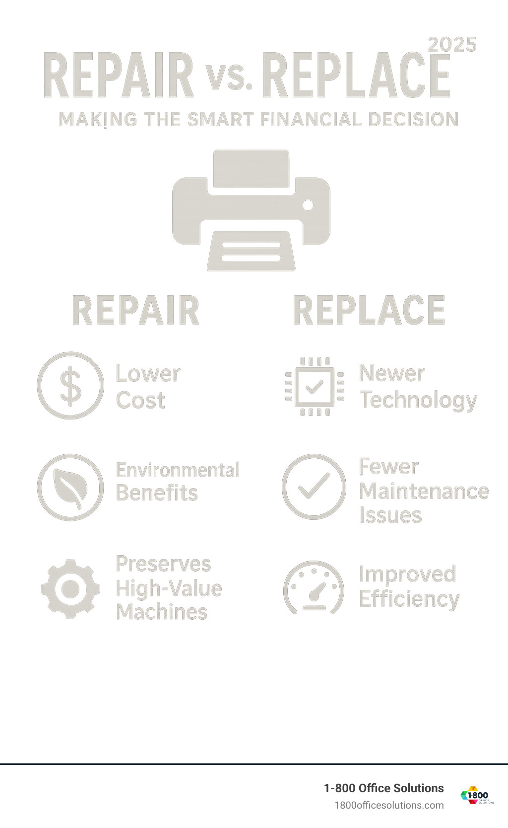 Infographic comparing the pros and cons of repairing vs. replacing a printer - repair printer shop near me infographic  Infographic comparing the pros and cons of repairing vs. replacing a printer - repair printer shop near me infographic