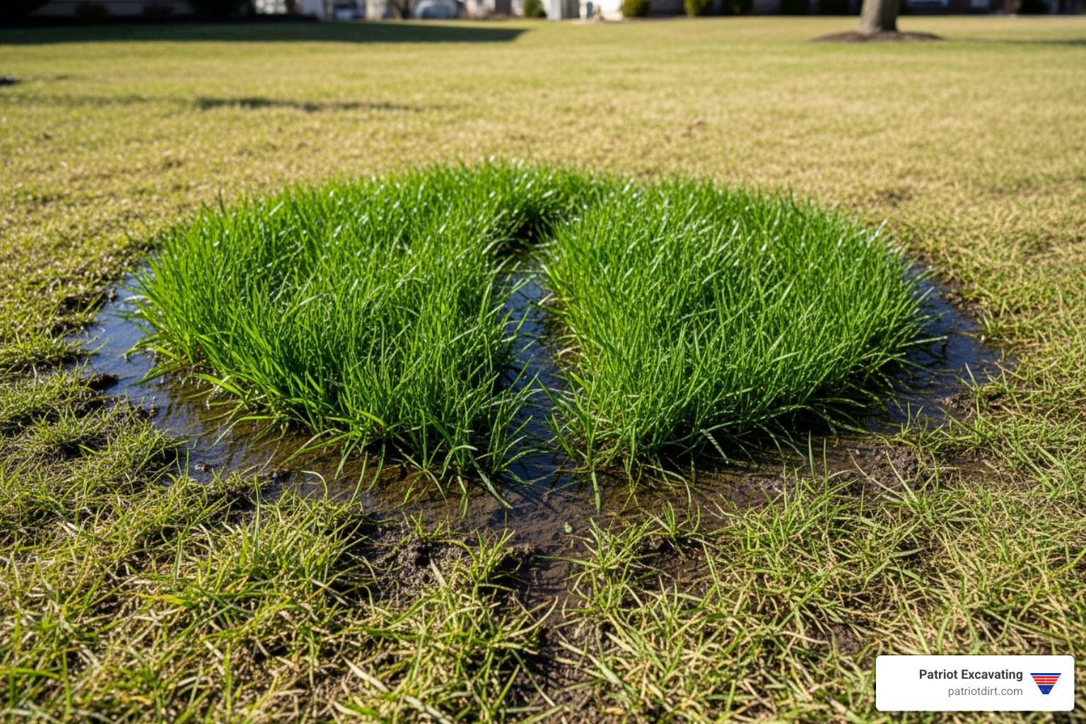 soggy patch of grass - Fishers sewer line repair
