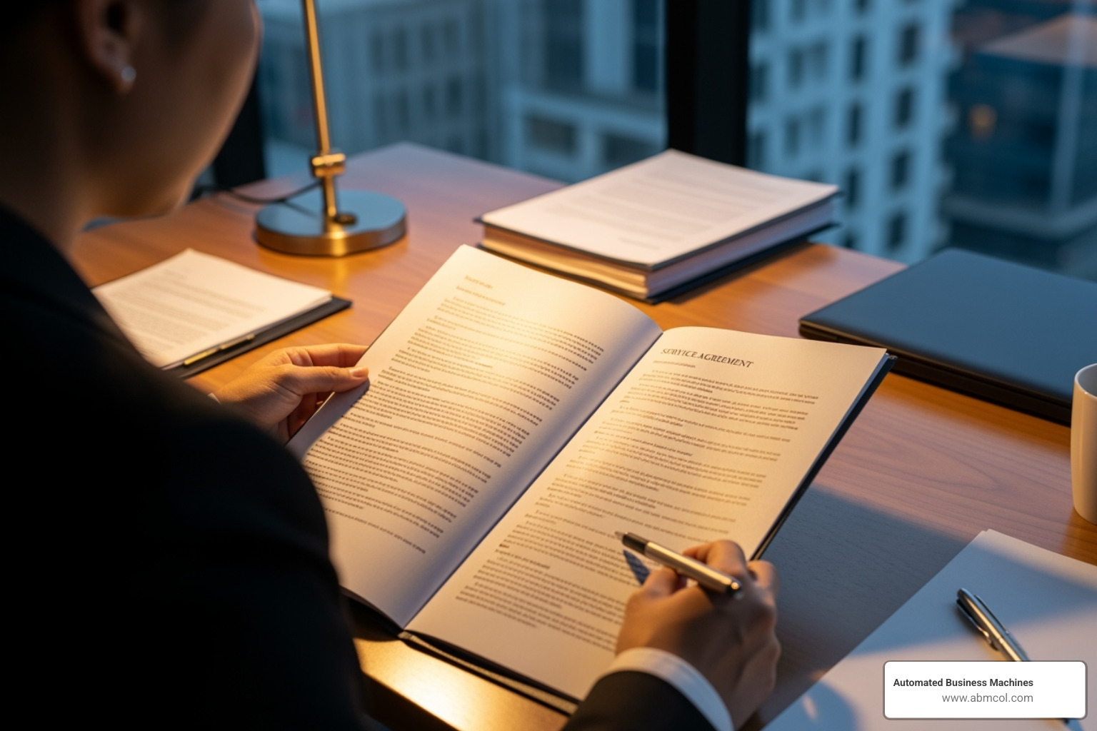 Person reviewing a lease agreement document - Commercial printer leasing