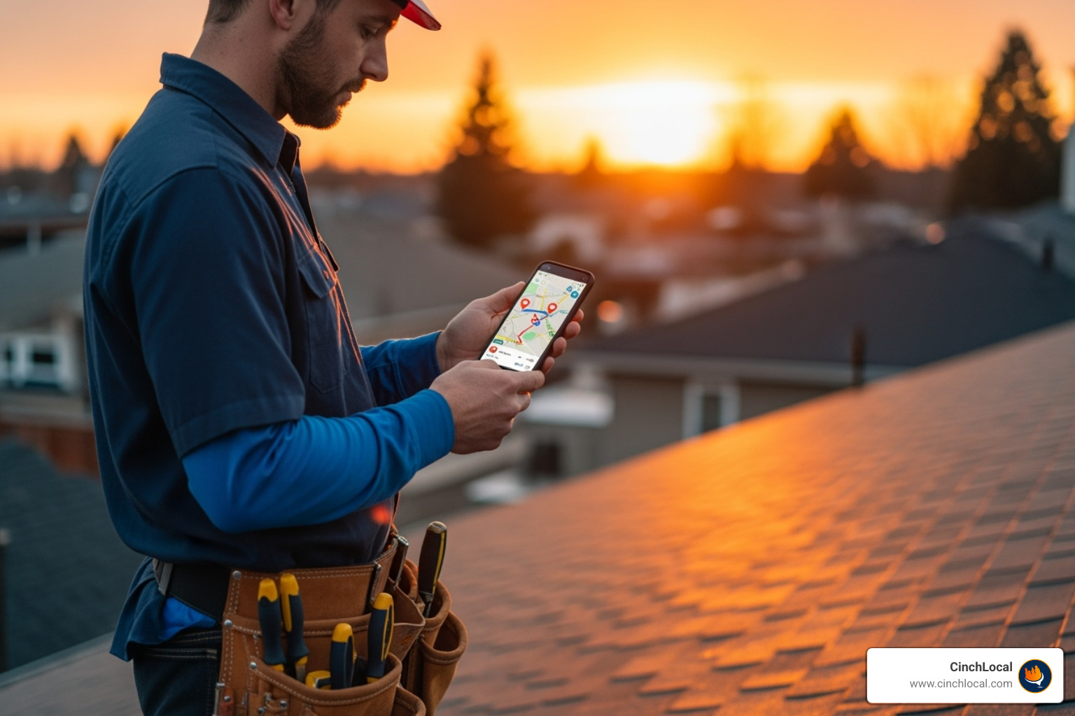 Roofing contractor on phone - Google Maps for roofers