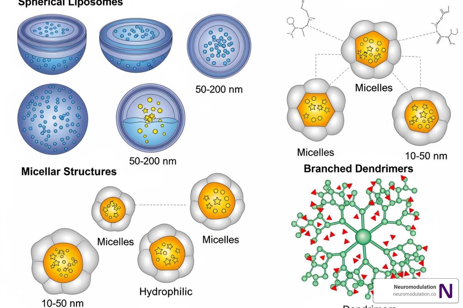 Different types of nanoparticles used in drug delivery, including liposomes, micelles, and dendrimers - what is targeted drug delivery
