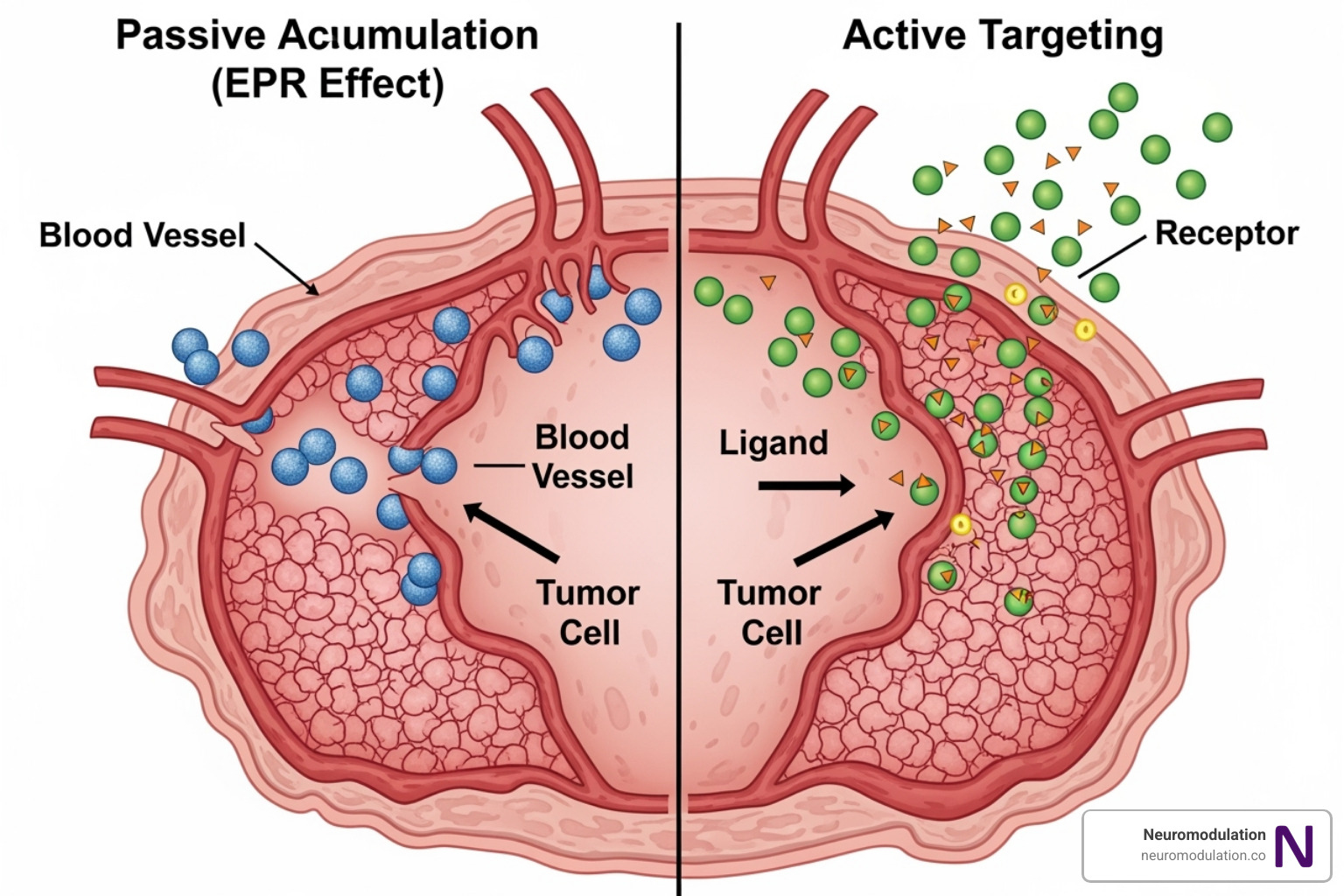 illustrating the difference between active and passive targeting pathways to a tumor - types of targeted drug delivery system illustrating the difference between active and passive targeting pathways to a tumor - types of targeted drug delivery system
