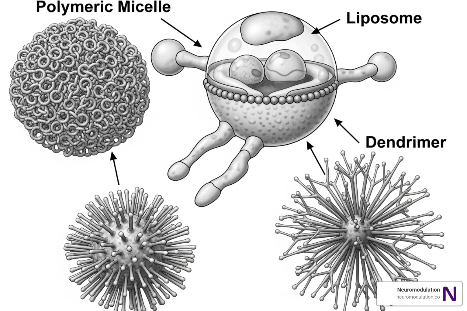 Illustrating different nanocarriers such as liposomes and polymers - how does targeted drug delivery work