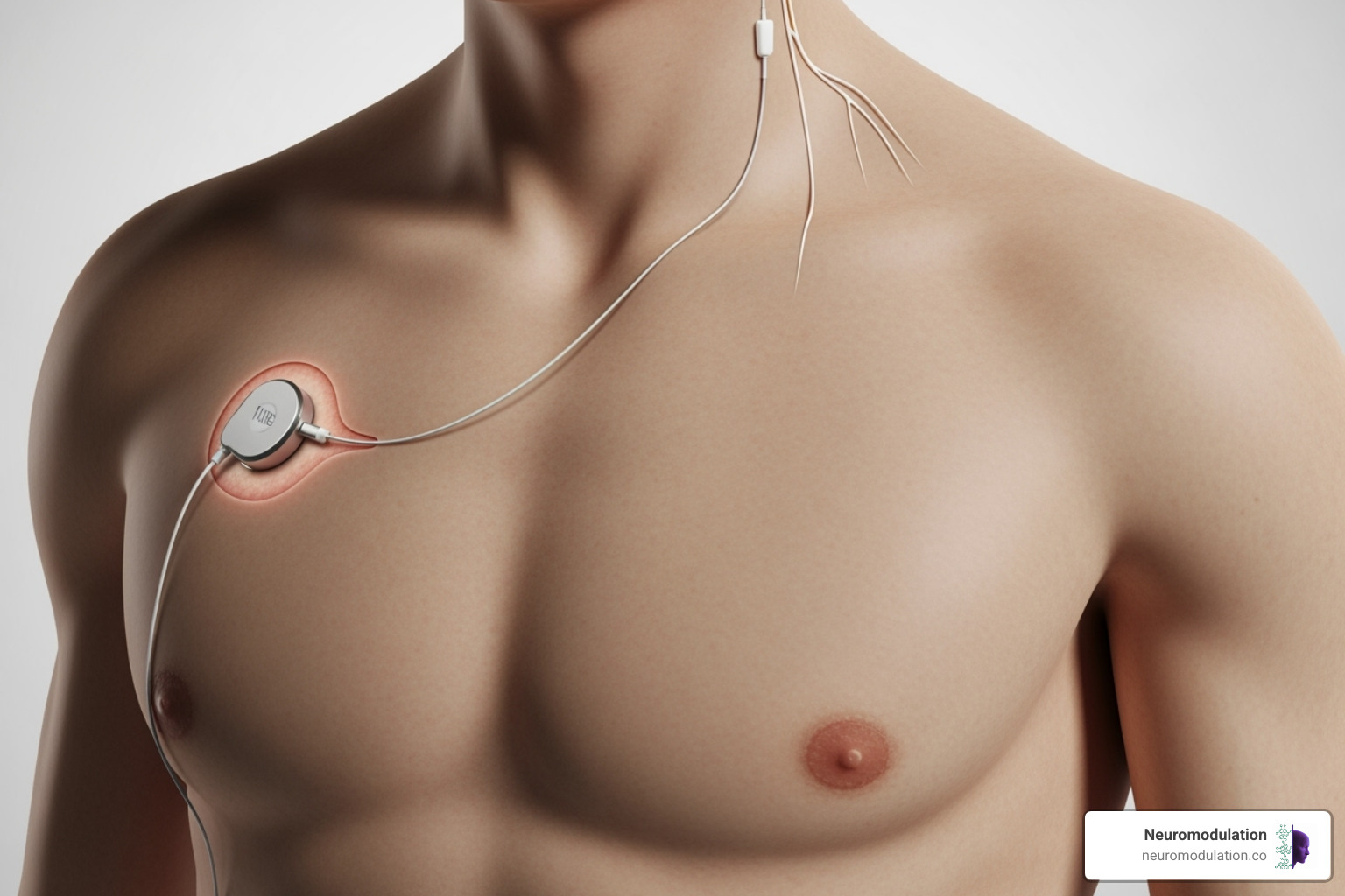 Typical placement of an implantable VNS pulse generator and lead wire - fda approved vagus nerve stimulator