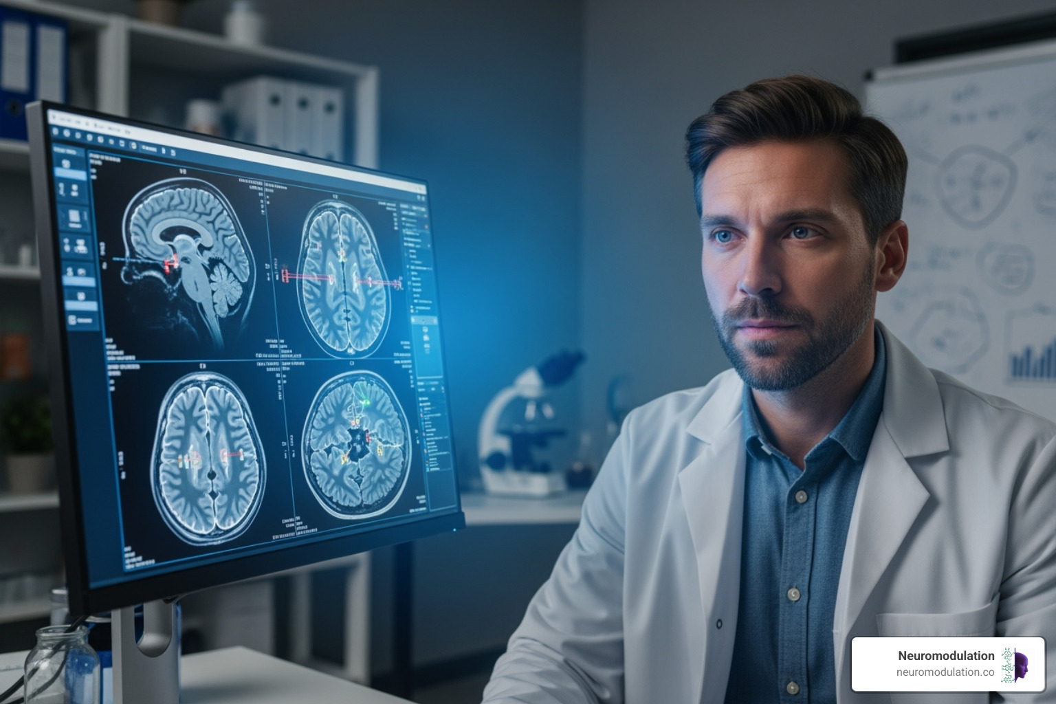 Researcher looking at brain scans - tvns device