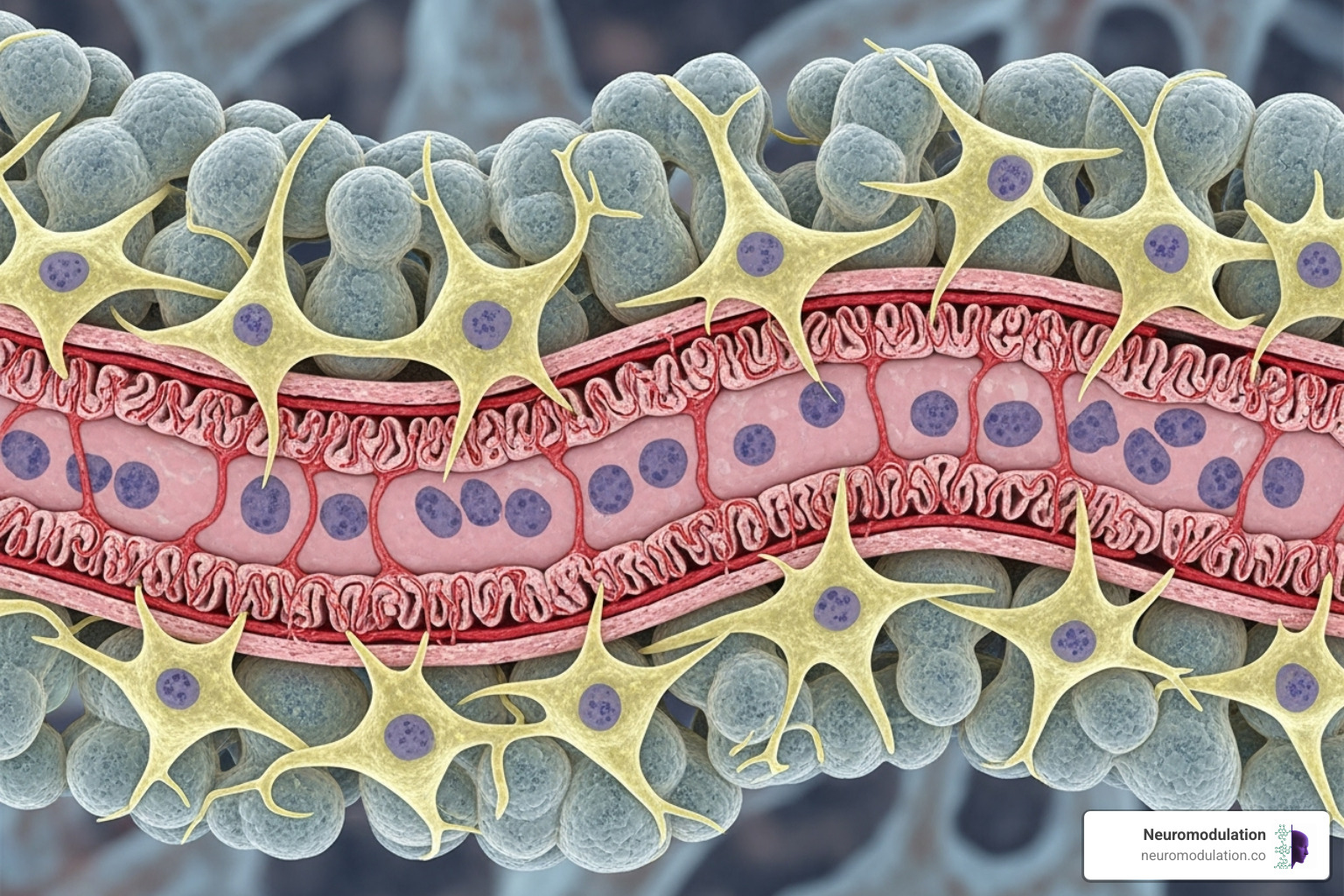 Neurovascular unit illustrating the intricate cellular components of the blood brain barrier - Blood brain barrier