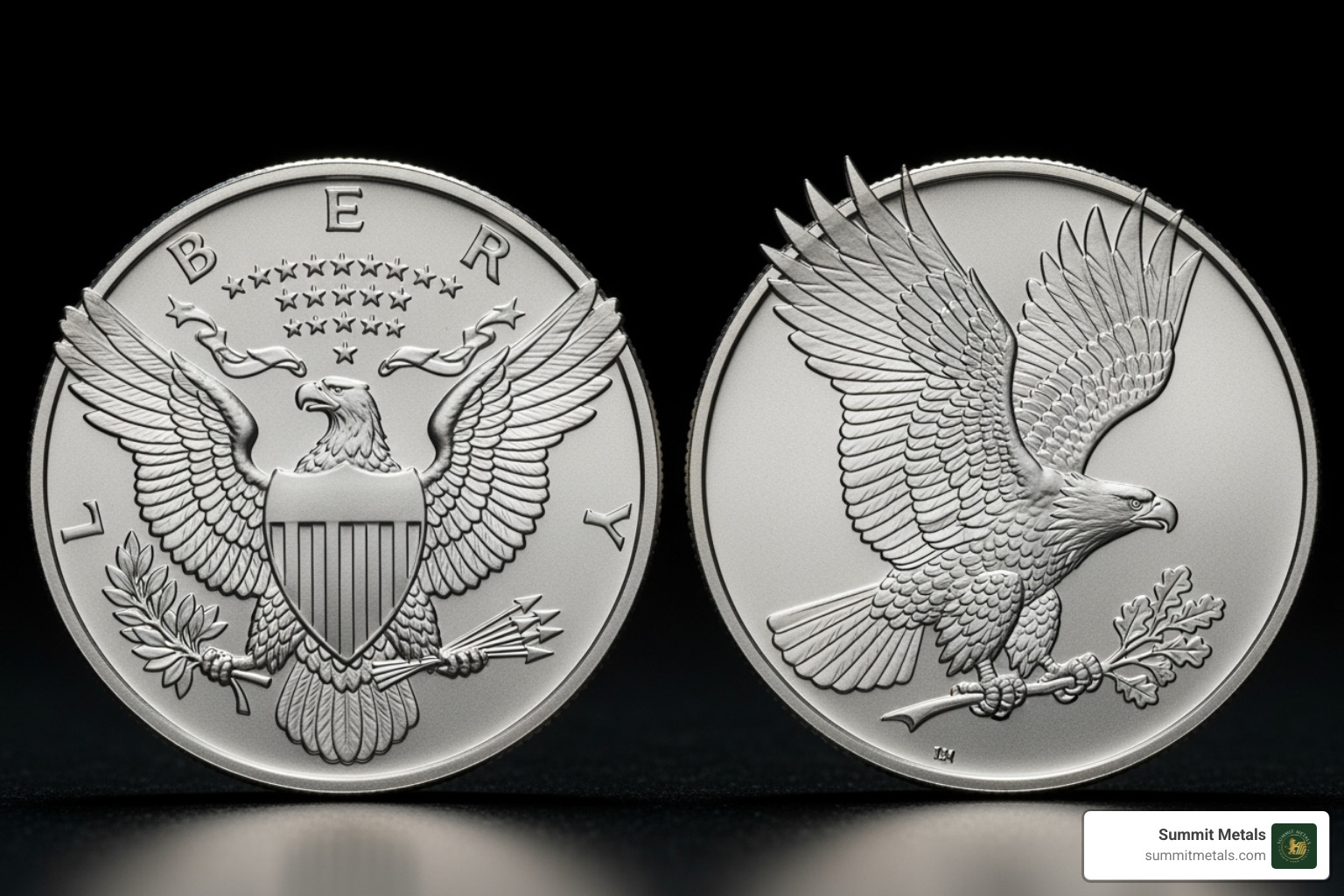 comparing the Type 1 Heraldic Eagle and the Type 2 Landing Eagle reverse designs - proof silver eagles for sale