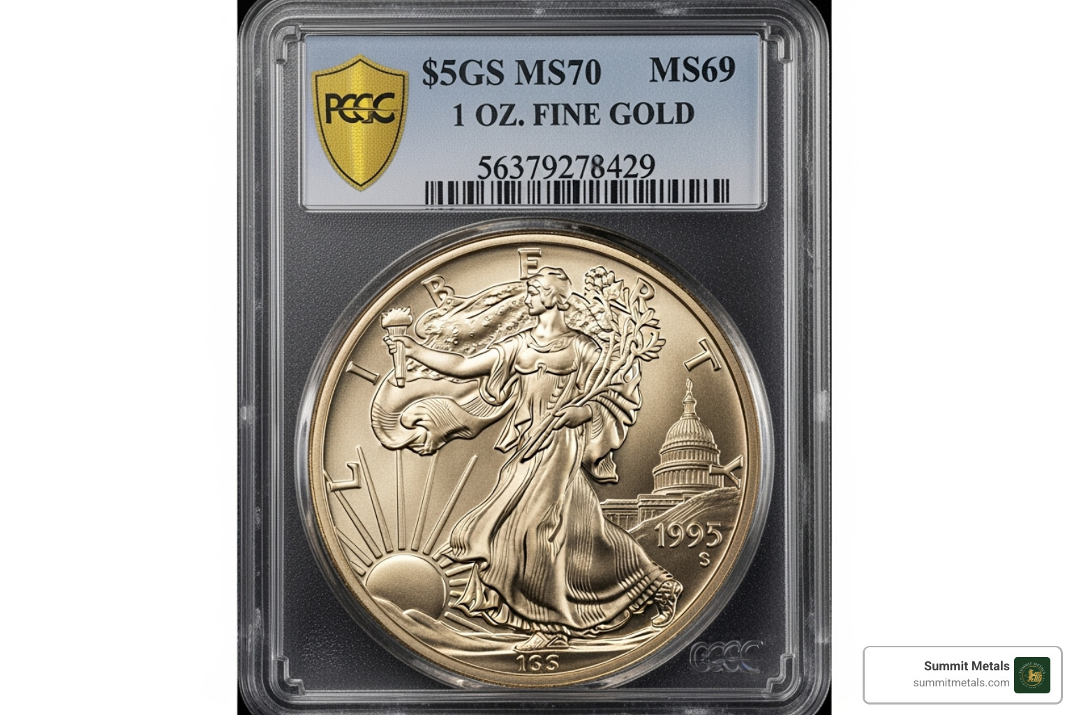 Graded American Gold Eagle coin in a slab - american eagle coin
