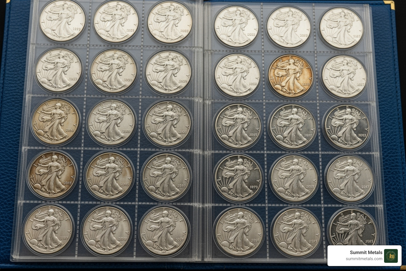 of a coin album with a date run of Silver Eagles - collecting silver eagles
