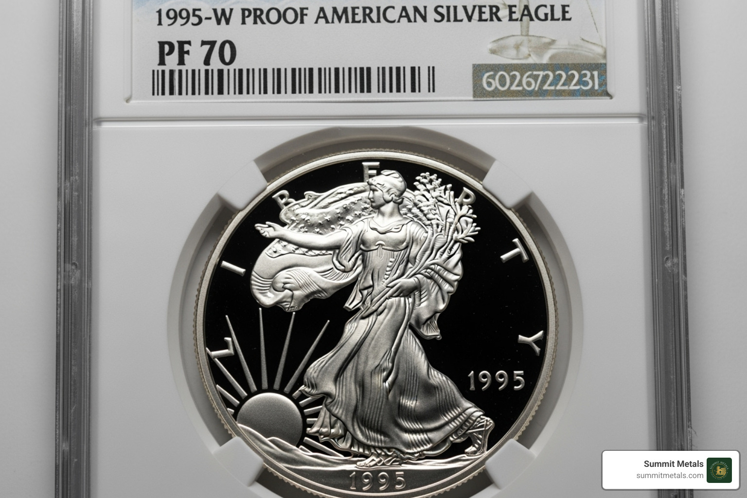 of a graded 1995-W Proof Silver Eagle in its slab - collecting silver eagles