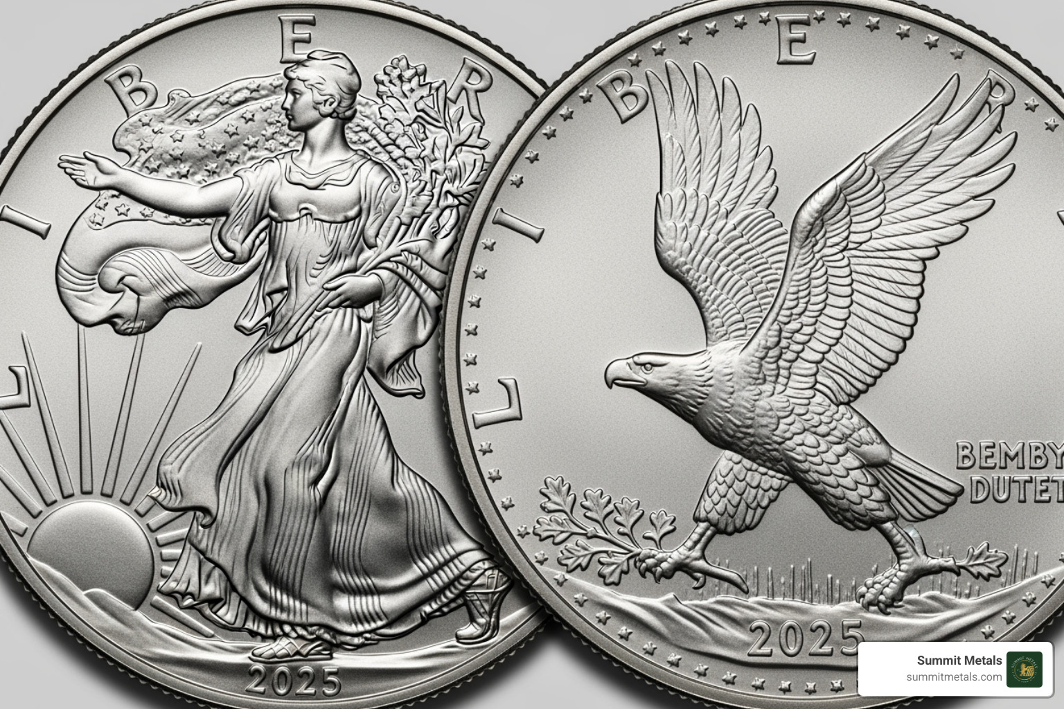 close-up of the obverse and reverse designs of the 2025 coin - 2025 american silver eagles for sale