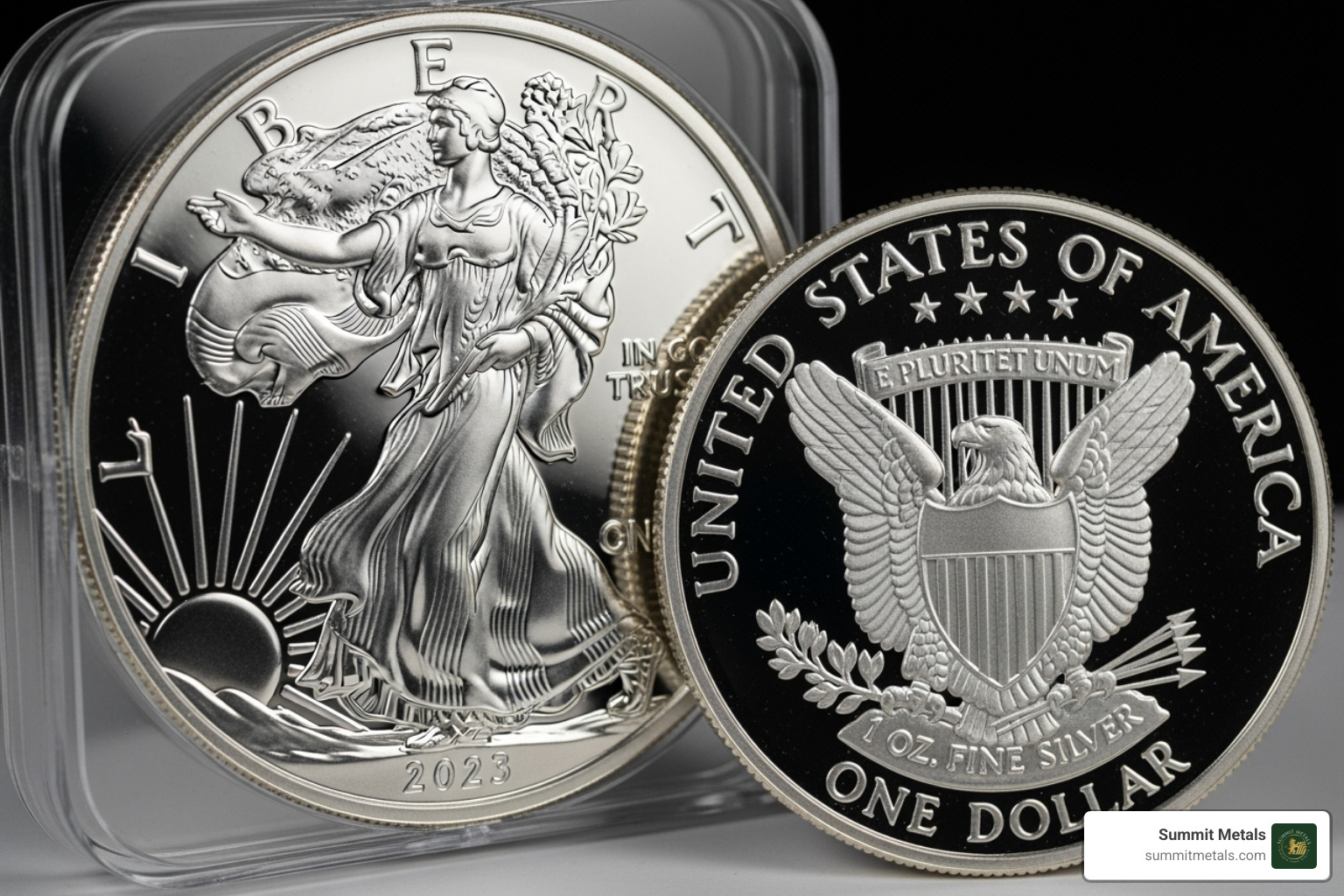 Image of a Proof Silver Eagle in its display case - buy 1 oz silver eagles