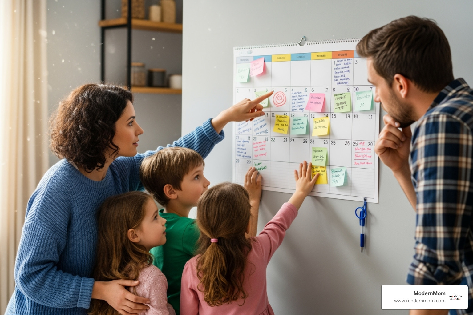 Family looking at a calendar together - Back to School